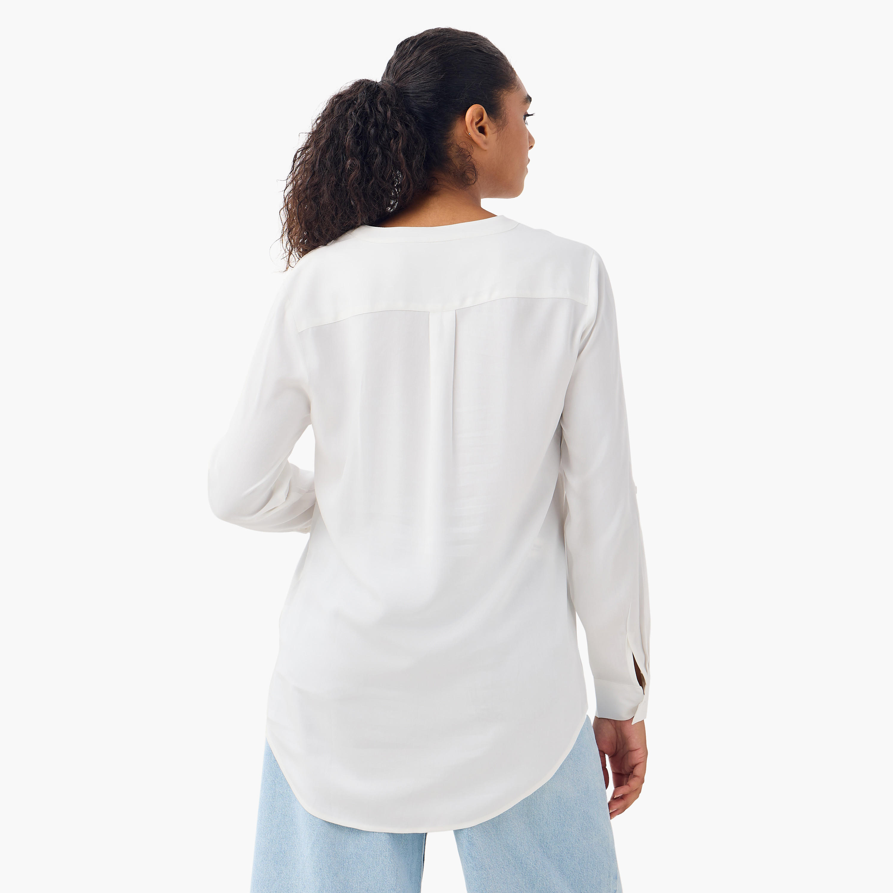 بلوزة بياقة ماندارين وأكمام طويلة وحواف غير متساوية - طقم من 2-women-clothing-shirtsandblouses-blouses-image-5