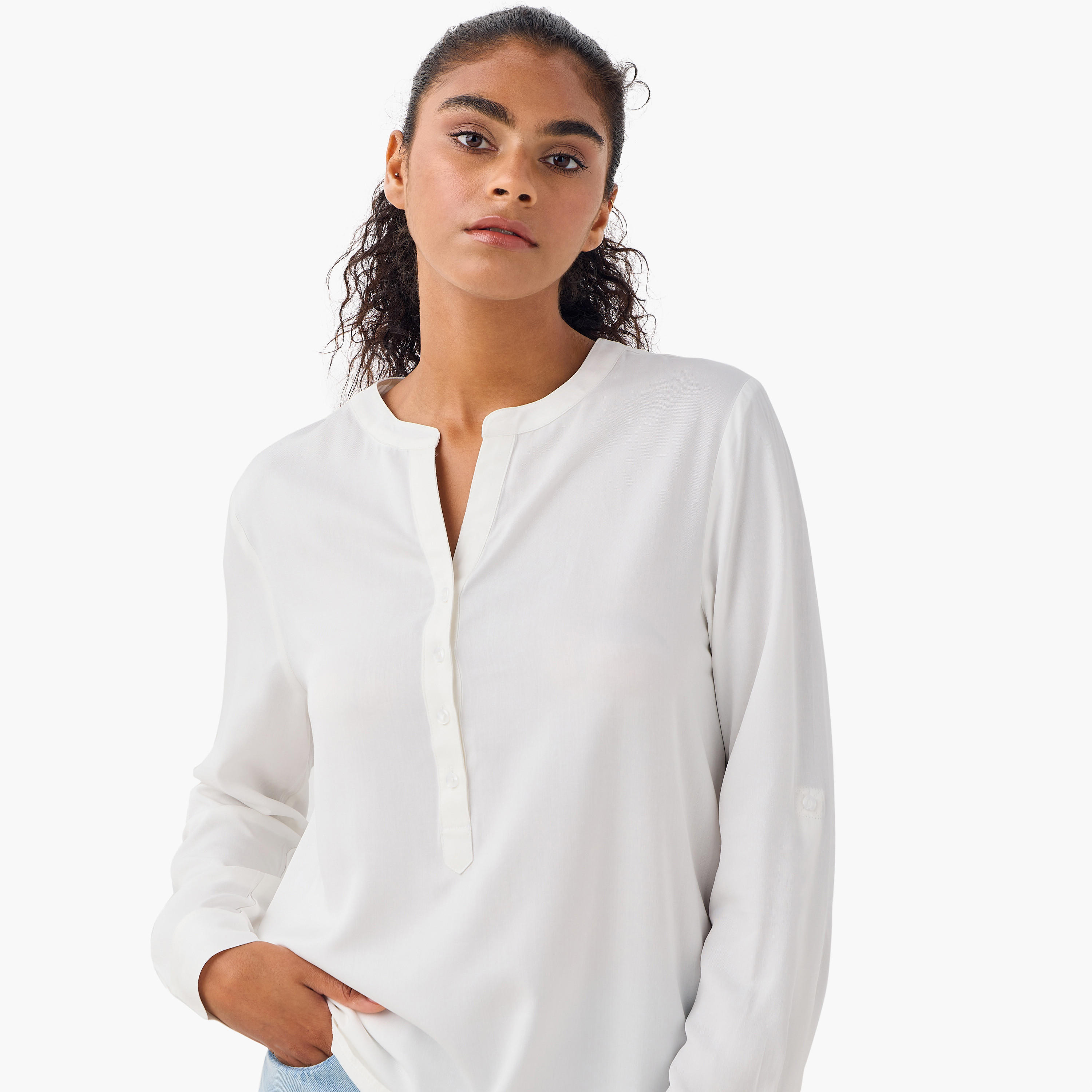 بلوزة بياقة ماندارين وأكمام طويلة وحواف غير متساوية - طقم من 2-women-clothing-shirtsandblouses-blouses-image-7
