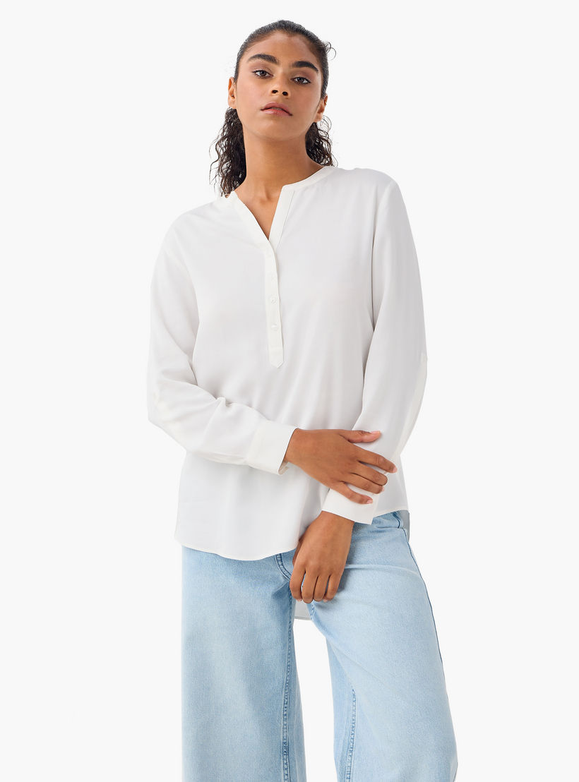 بلوزة بياقة ماندارين وأكمام طويلة وحواف غير متساوية - طقم من 2-women-clothing-shirtsandblouses-blouses-image-3