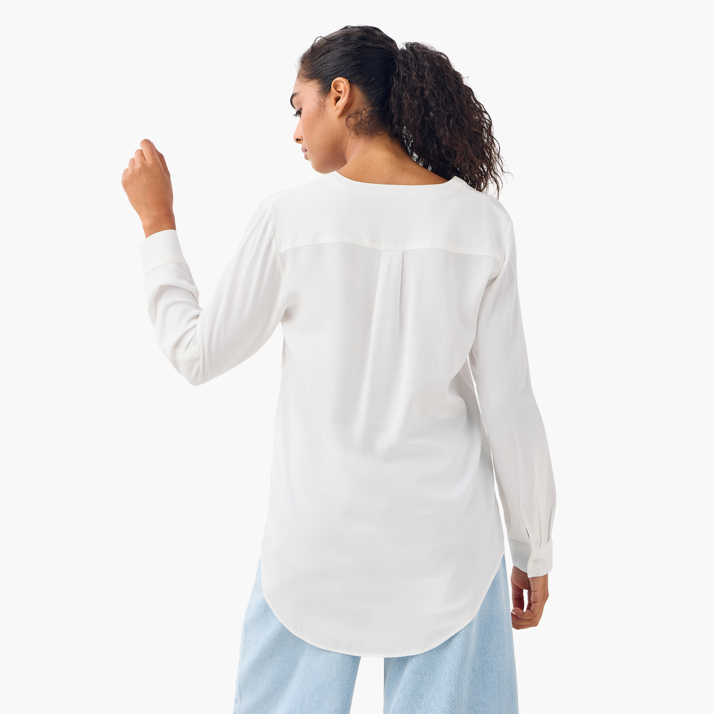 بلوزة بياقة ماندارين وأكمام طويلة وحواف غير متساوية - طقم من 2-women-clothing-shirtsandblouses-blouses-image-5