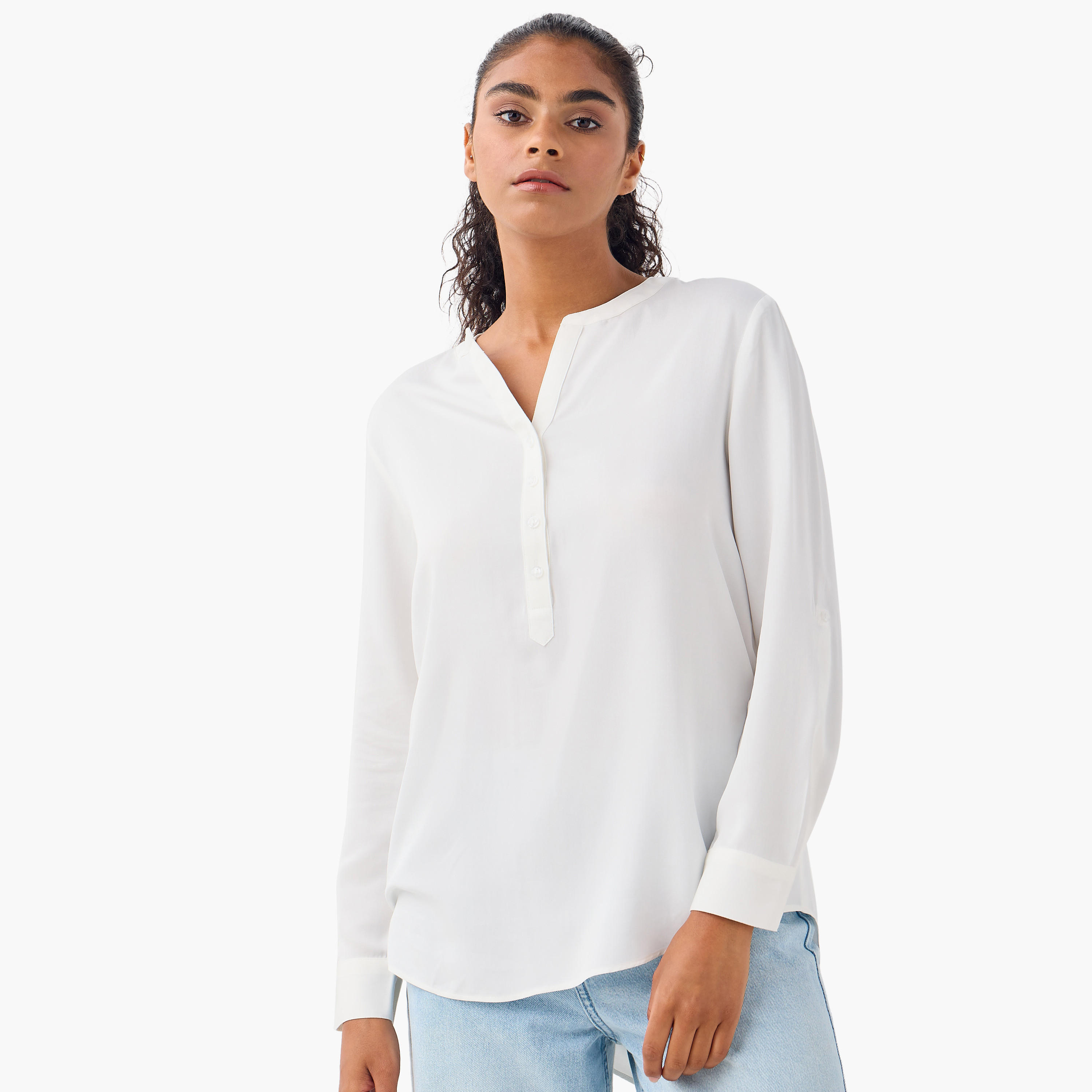 بلوزة بياقة ماندارين وأكمام طويلة وحواف غير متساوية - طقم من 2-women-clothing-shirtsandblouses-blouses-image-6