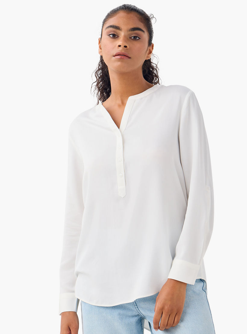 بلوزة بياقة ماندارين وأكمام طويلة وحواف غير متساوية - طقم من 2-women-clothing-shirtsandblouses-blouses-image-6
