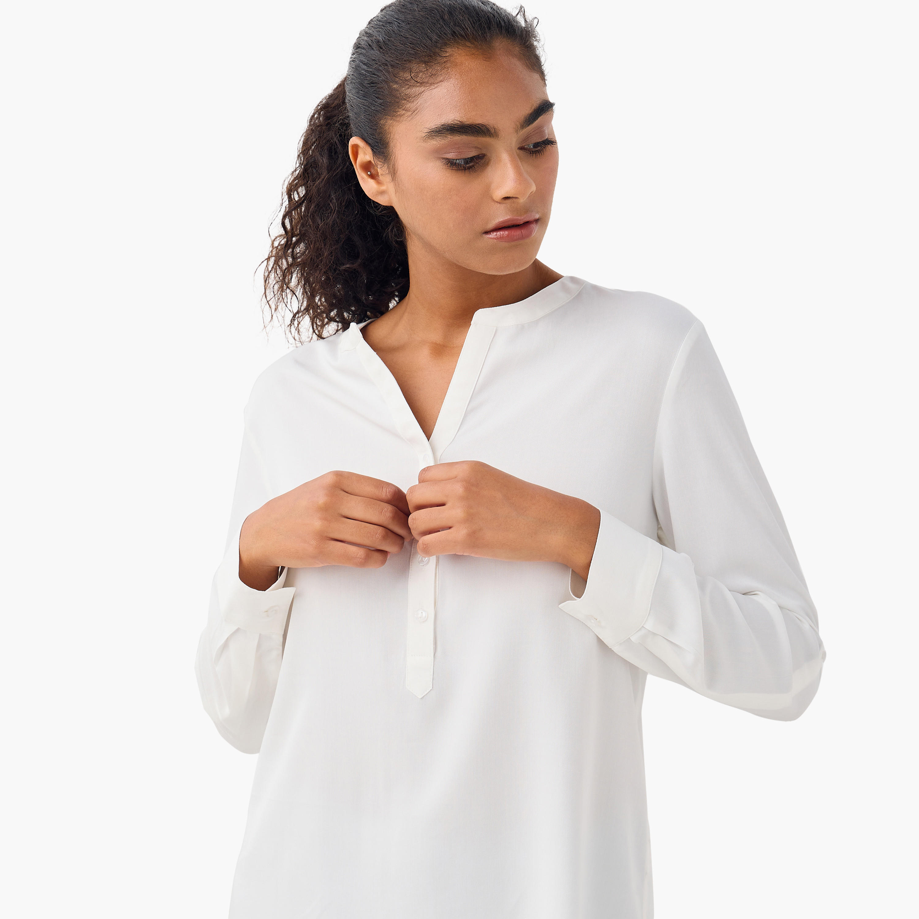 بلوزة بياقة ماندارين وأكمام طويلة وحواف غير متساوية - طقم من 2-women-clothing-shirtsandblouses-blouses-image-7