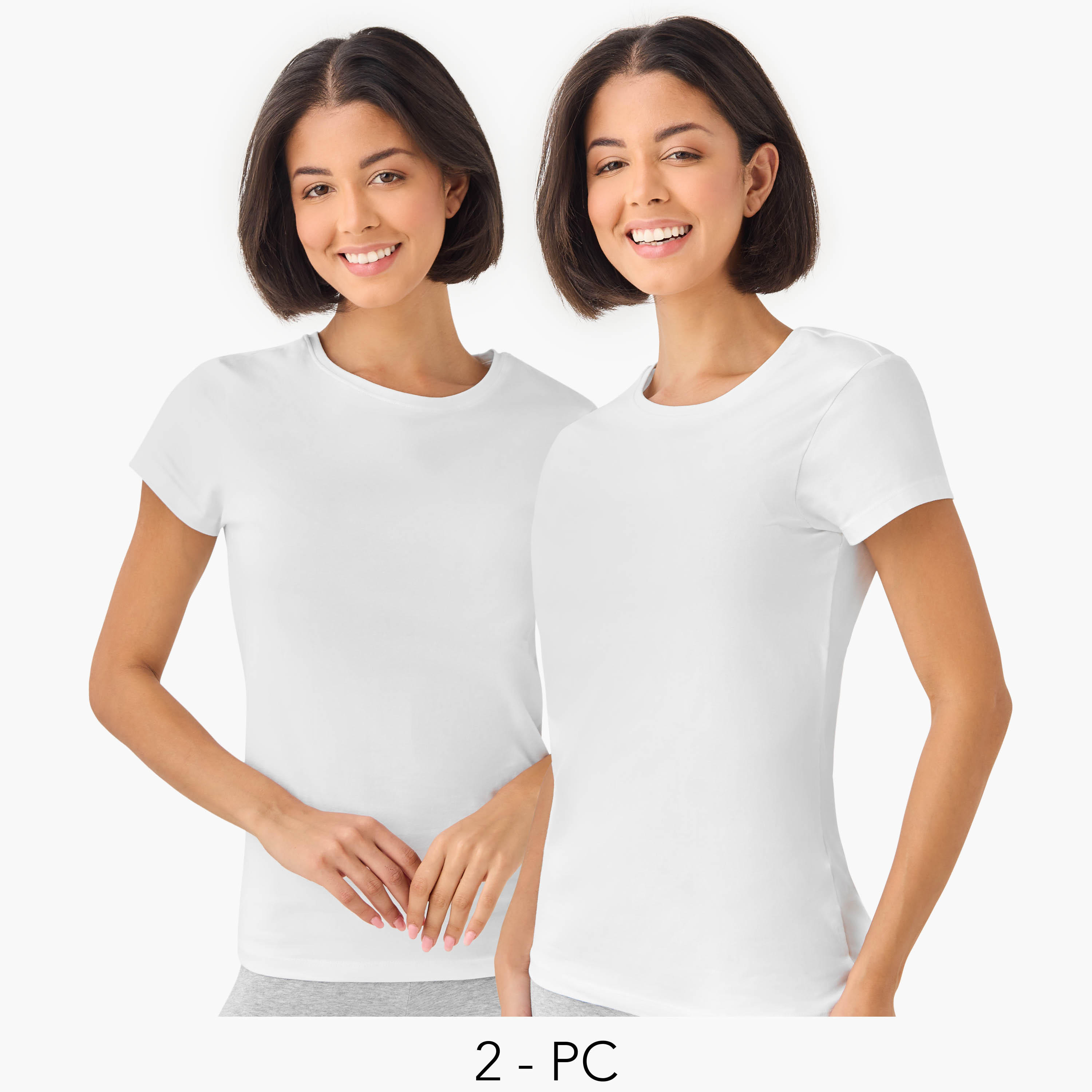 تيشيرت بياقة ضيقة وأكمام كاب - طقم من 2-women-clothing-tshirts-image-1