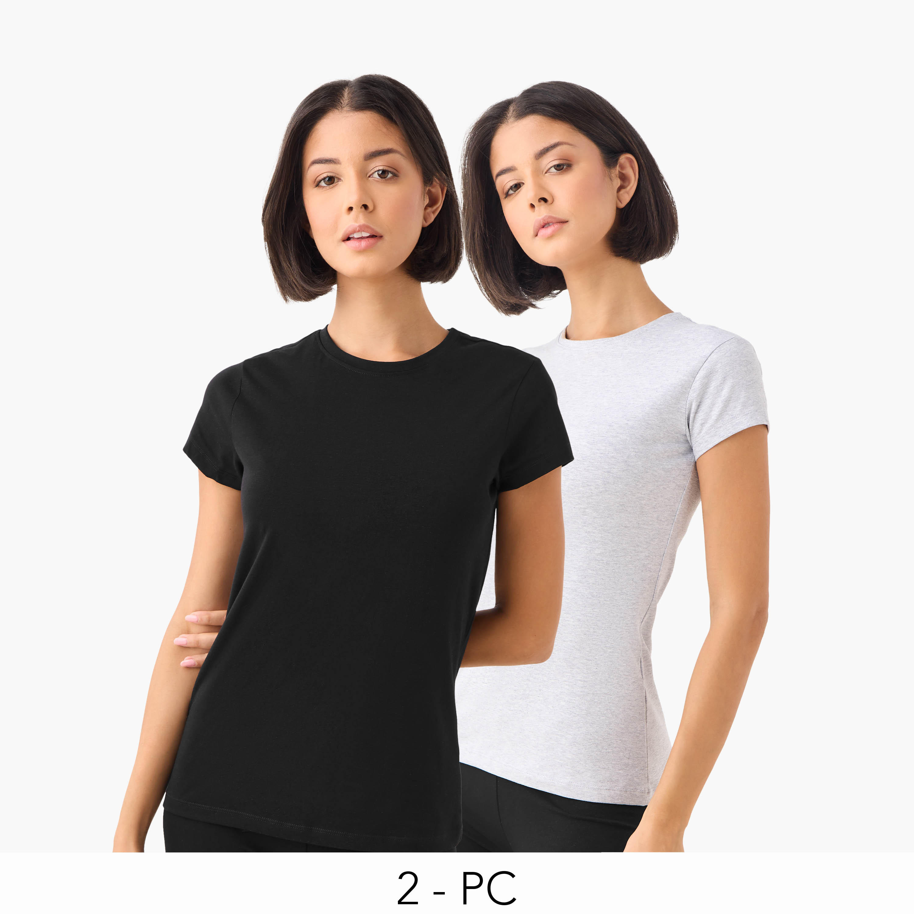 تيشيرت بياقة ضيقة وأكمام كاب - طقم من 2-women-clothing-tshirts-image-1