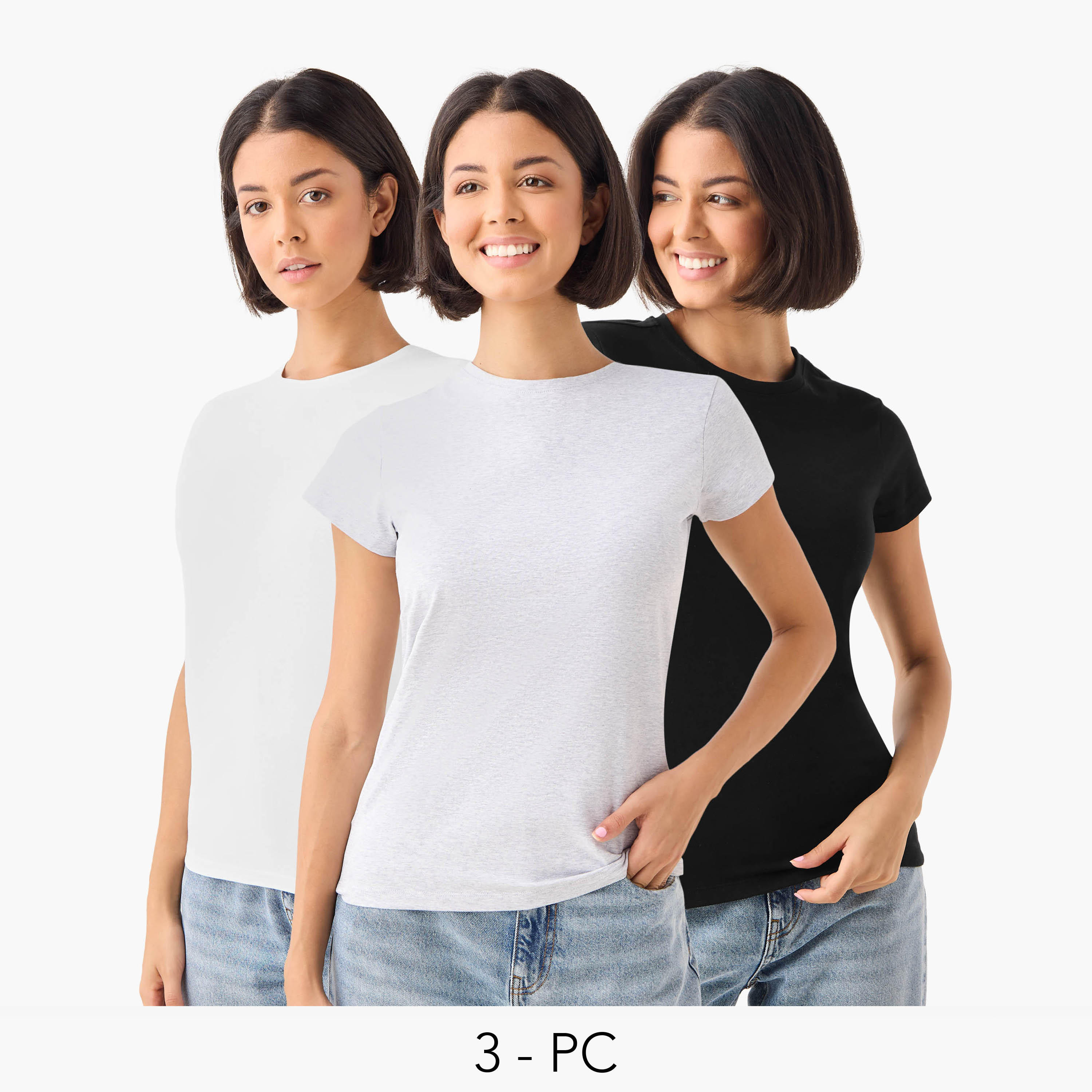 Set of 3 - Crew Neck T-shirt with Cap Sleeves-women-clothing-tshirts-image-1