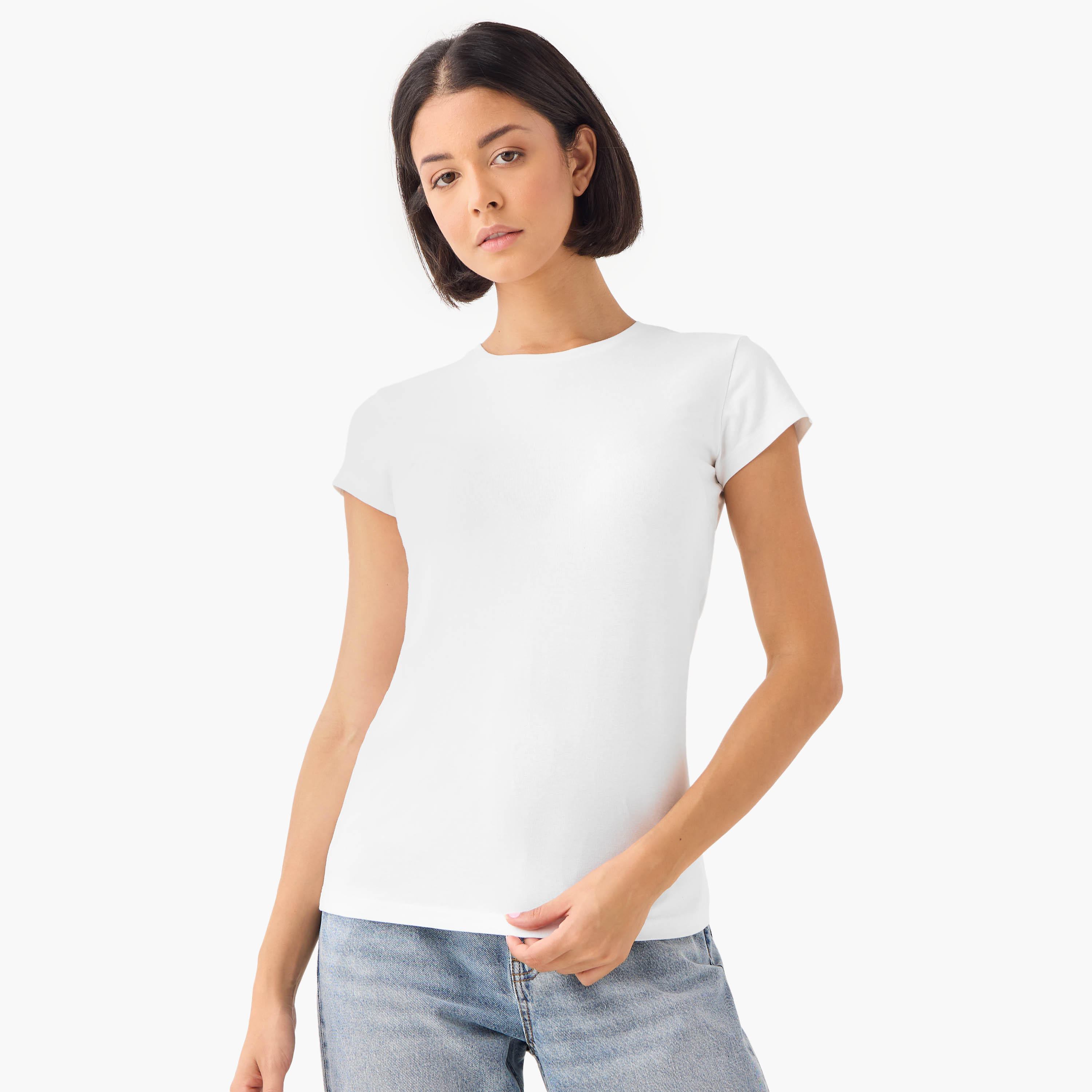 Set of 3 - Crew Neck T-shirt with Cap Sleeves-women-clothing-tshirts-image-2