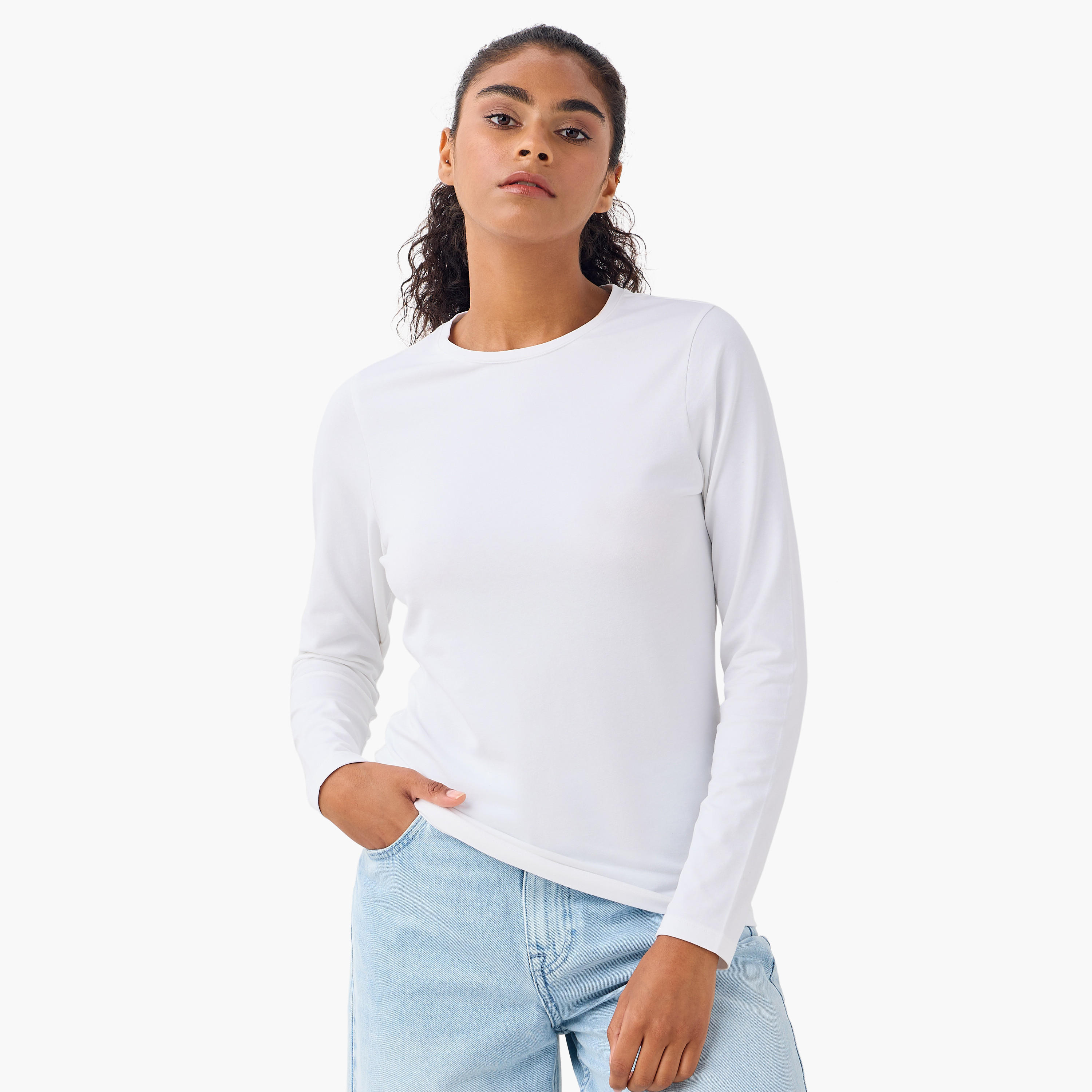 تيشيرت بياقة ضيقة وأكمام طويلة - طقم من 2-women-clothing-tshirts-image-2
