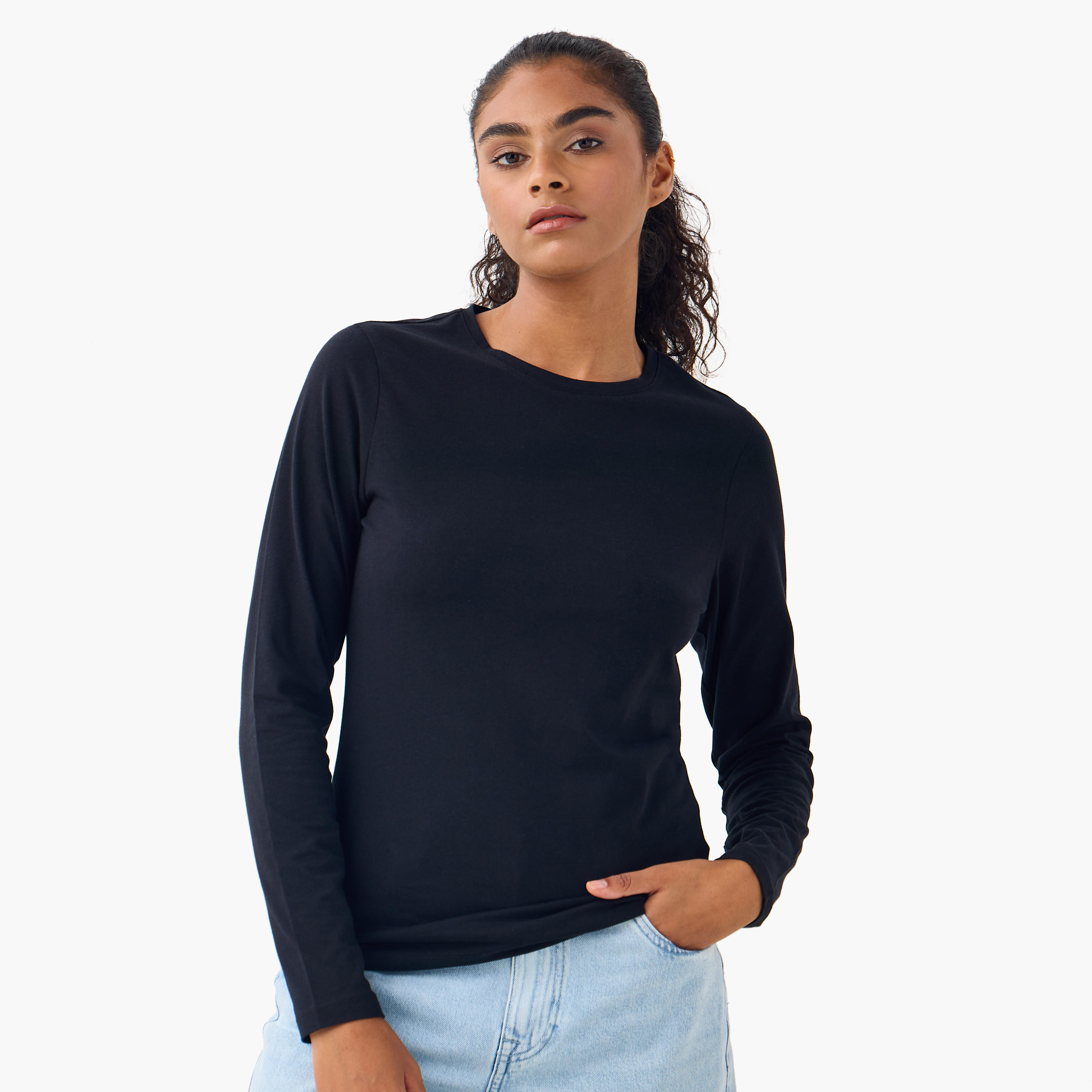 تيشيرت بياقة ضيقة وأكمام طويلة - طقم من 2-women-clothing-tshirts-image-4