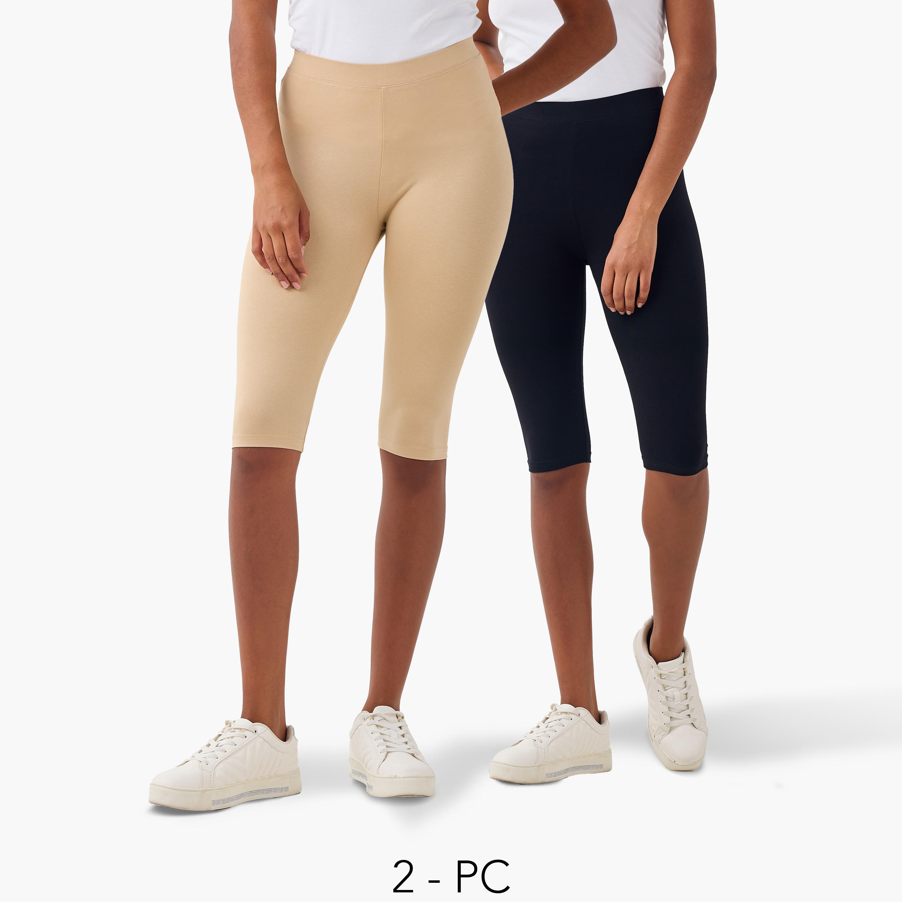 Set of 2 - Knee Length Flexi Waist Leggings-women-clothing-bottoms-leggings-image-1