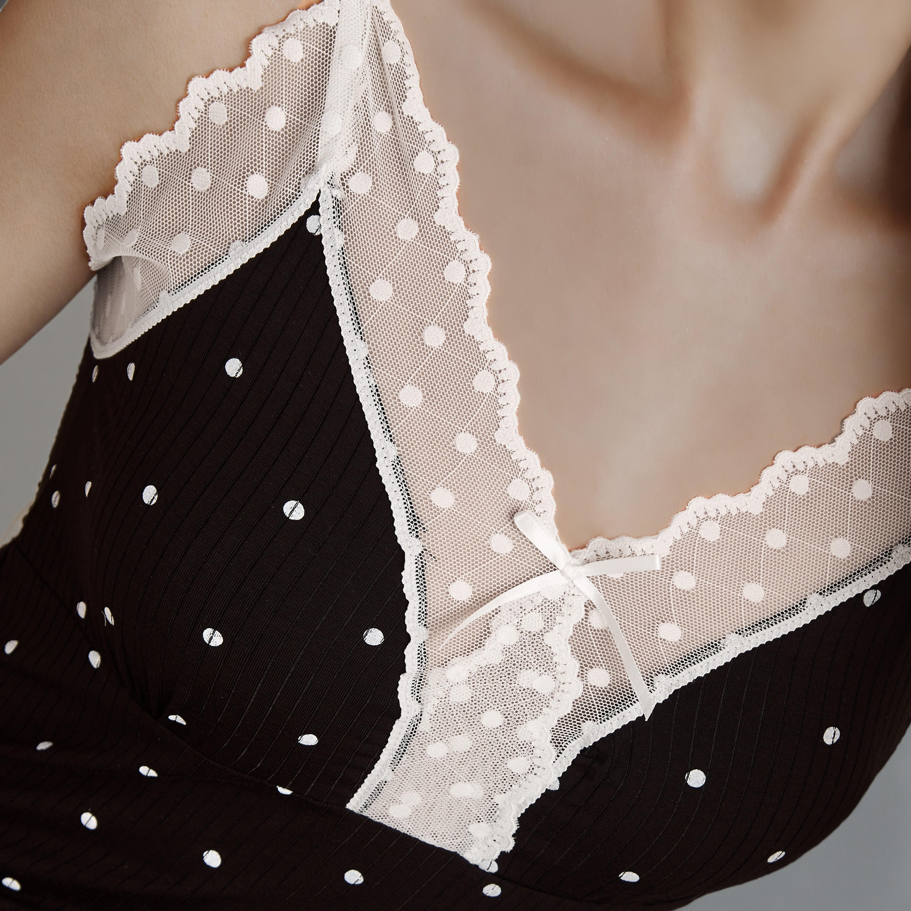 Polka Dot Lace Trim Night Dress-women-clothing-nightwear-nighties-image-4