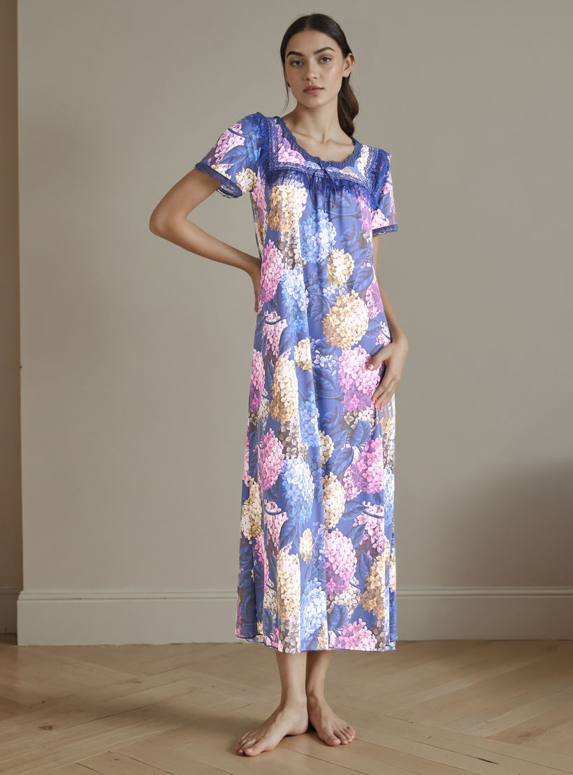 Floral Print Night Gown with Thongs-women-clothing-nightwear-robes-image-1