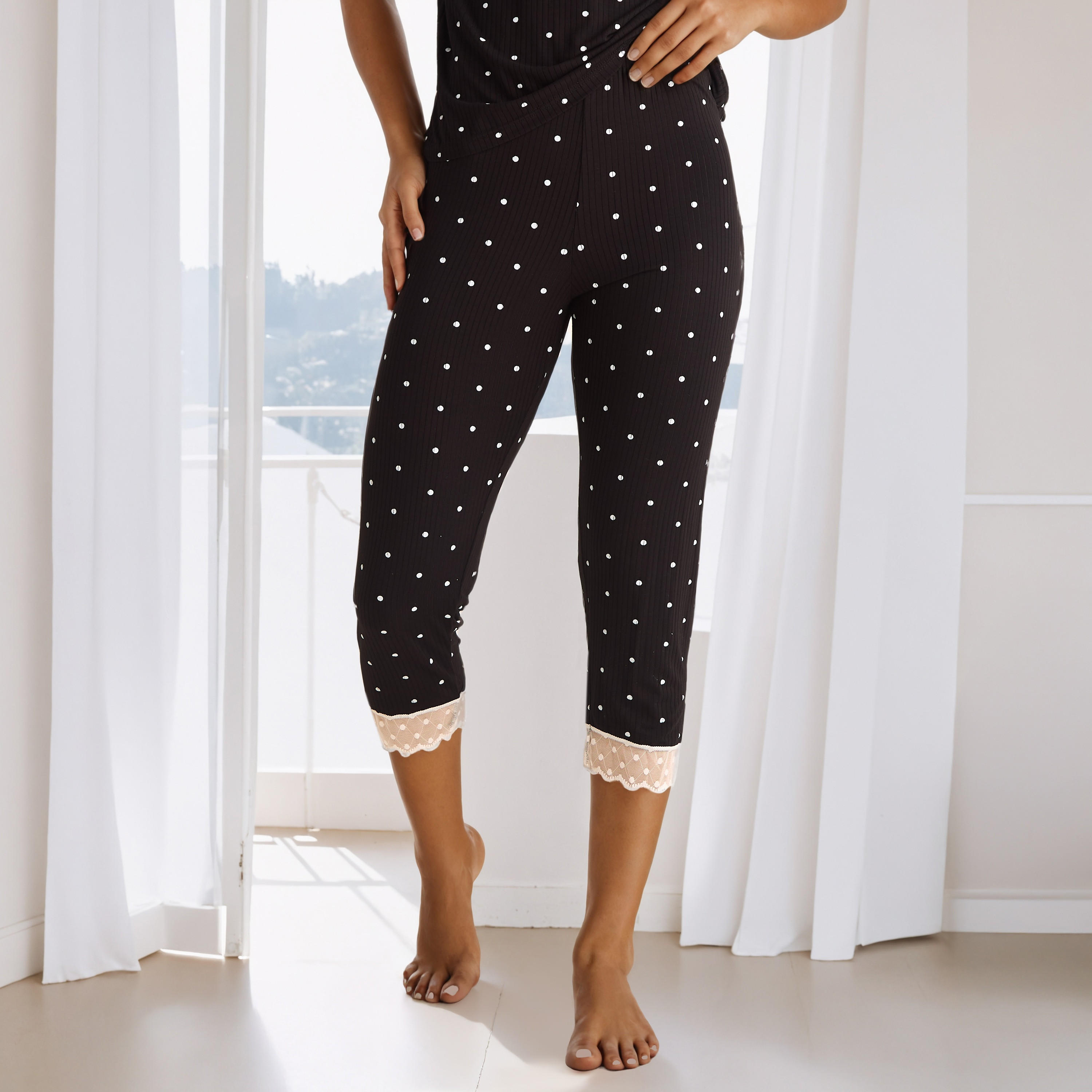 Polka Dot Lace Top and Pyjama Set-women-clothing-nightwear-robes-image-4