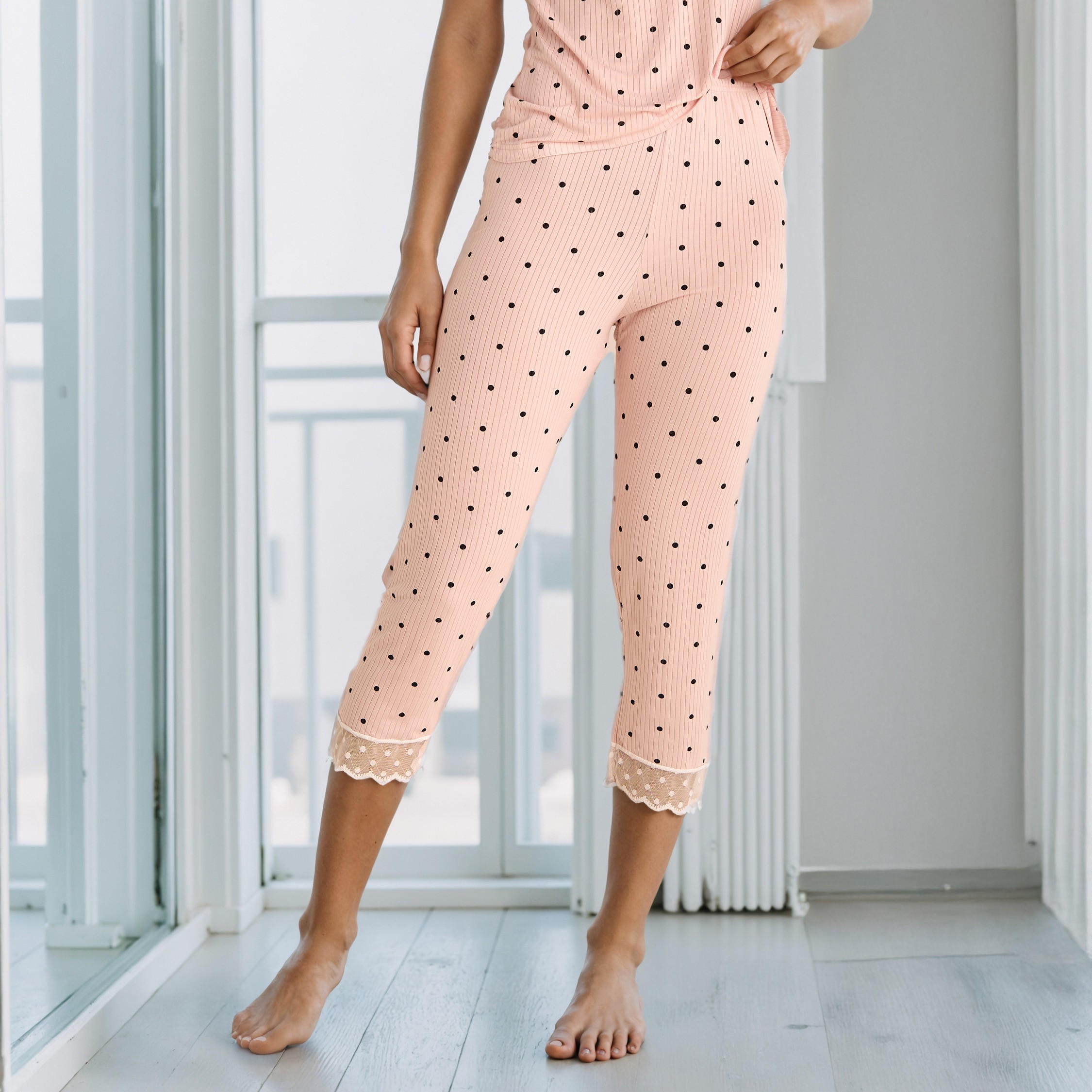 Polka Dot Lace Top and Pyjama Set-women-clothing-nightwear-robes-image-4