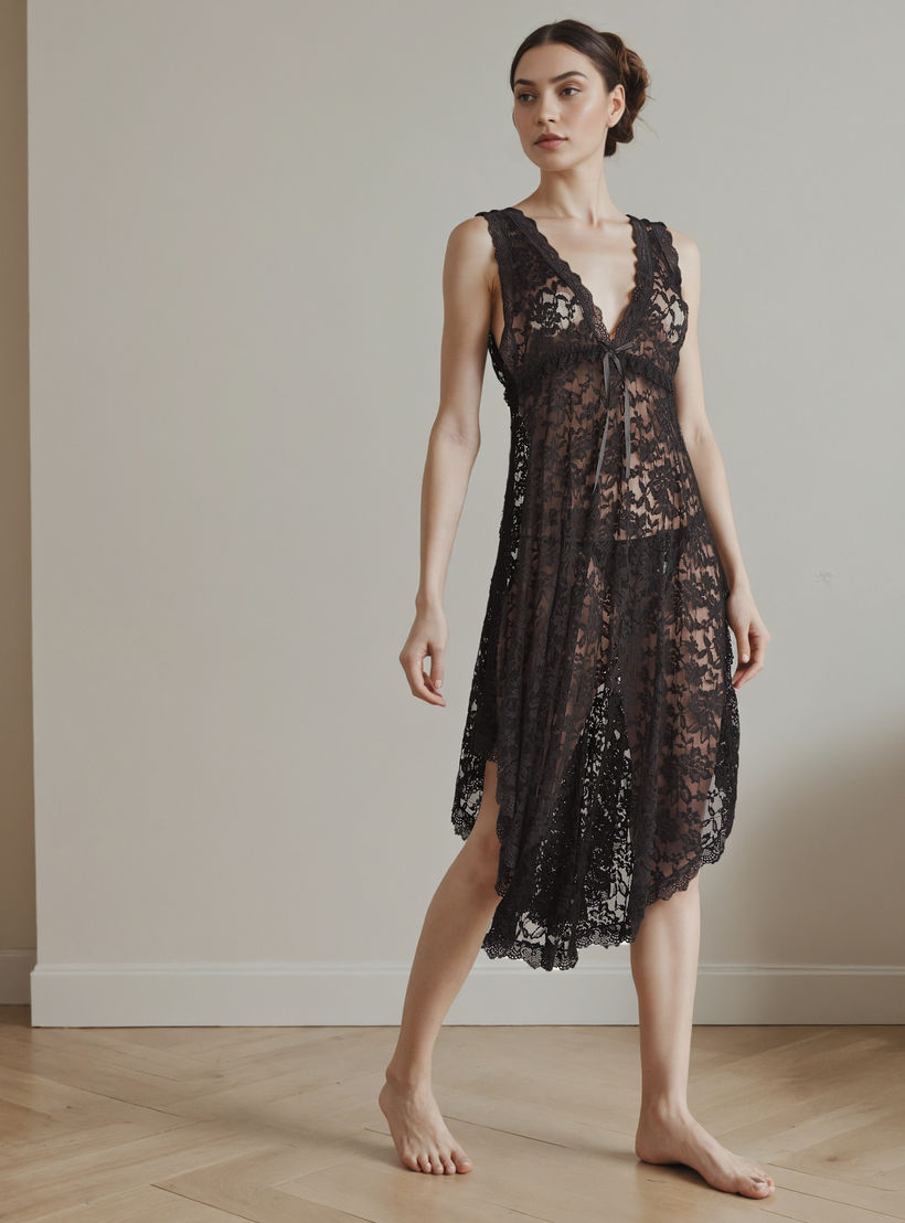 ثوب نوم دانتيل للعروس بحواف غير متماثلة-women-clothing-nightwear-robes-image-6