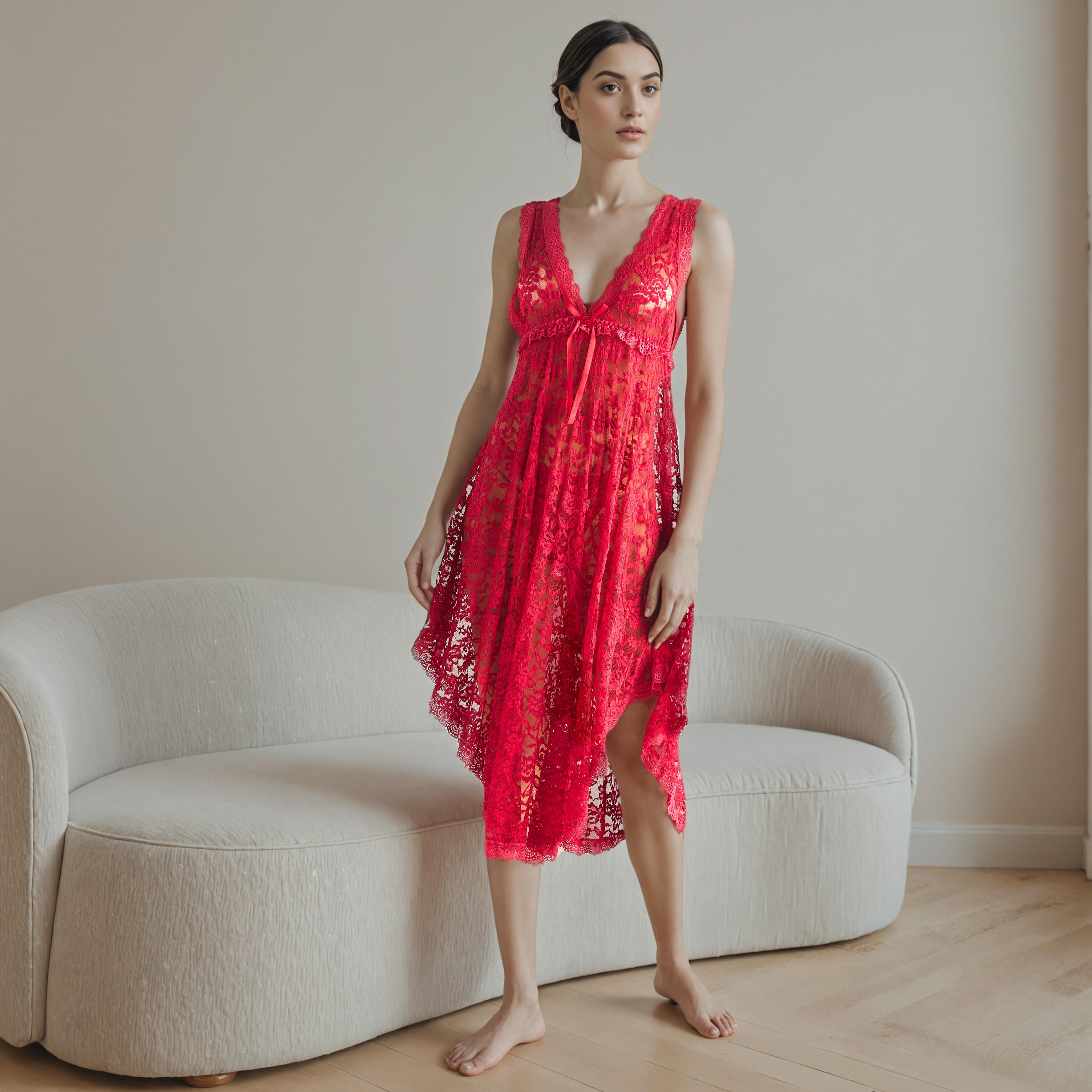Lace Asymmetric Bridal Night Gown-women-clothing-nightwear-robes-image-1