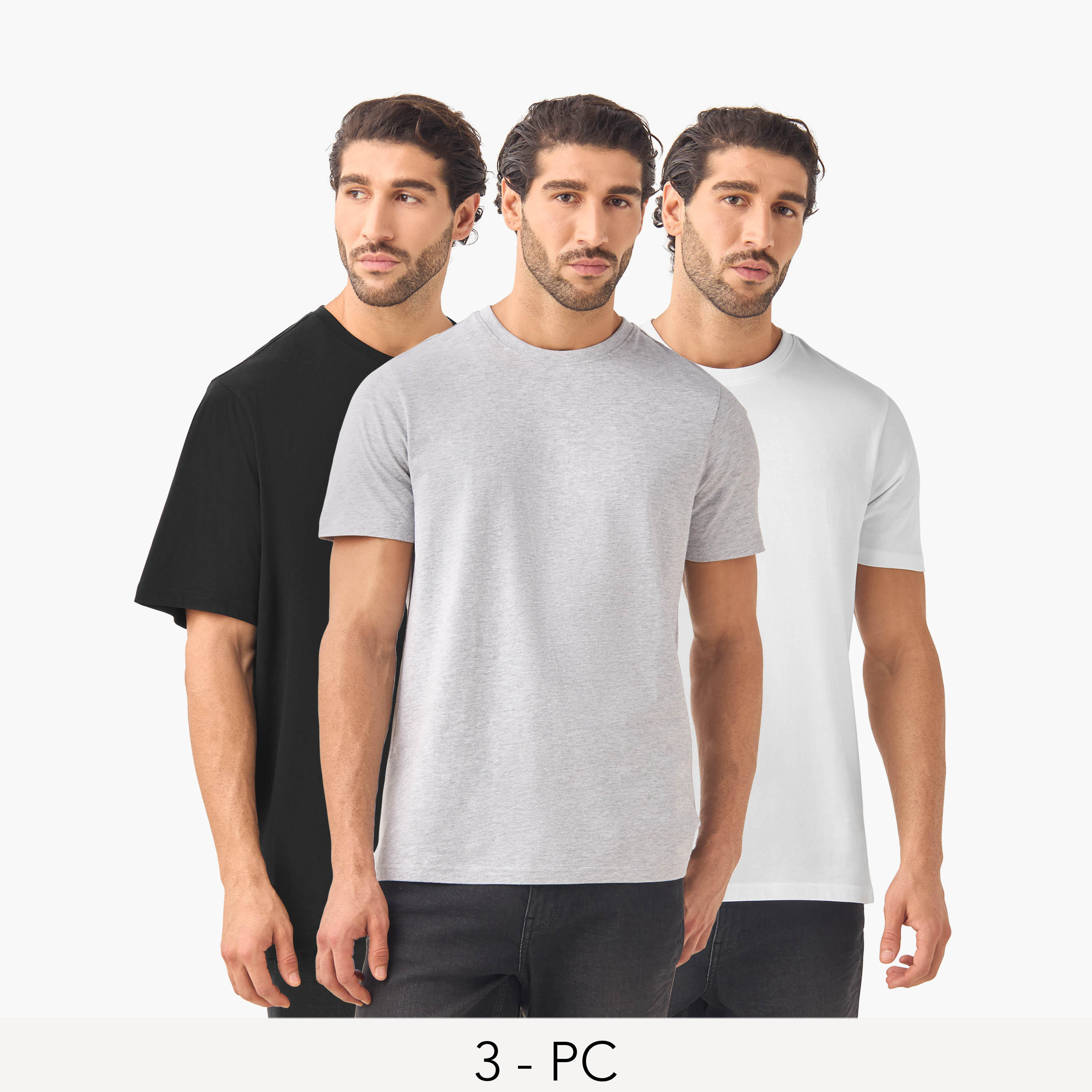 تيشيرت بياقة ضيقة وأكمام قصيرة - طقم من 3-men-clothing-tshirtsandpolos-tshirts-image-1