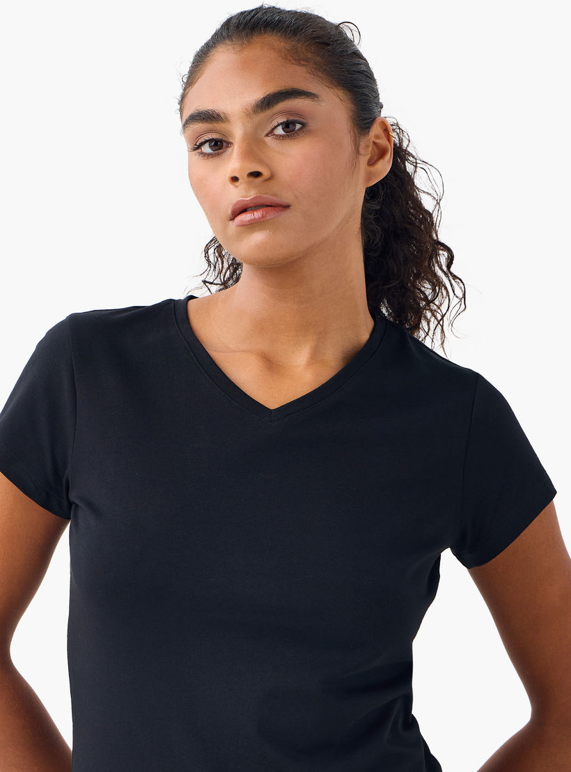 تيشيرت بياقة V وأكمام قصيرة - طقم من 2-women-clothing-tshirts-image-5