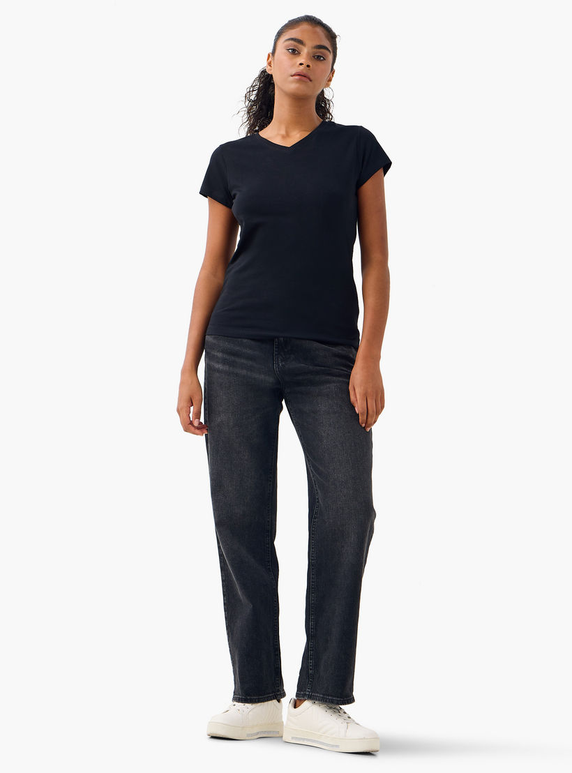 تيشيرت بياقة V وأكمام قصيرة - طقم من 2-women-clothing-tshirts-image-7