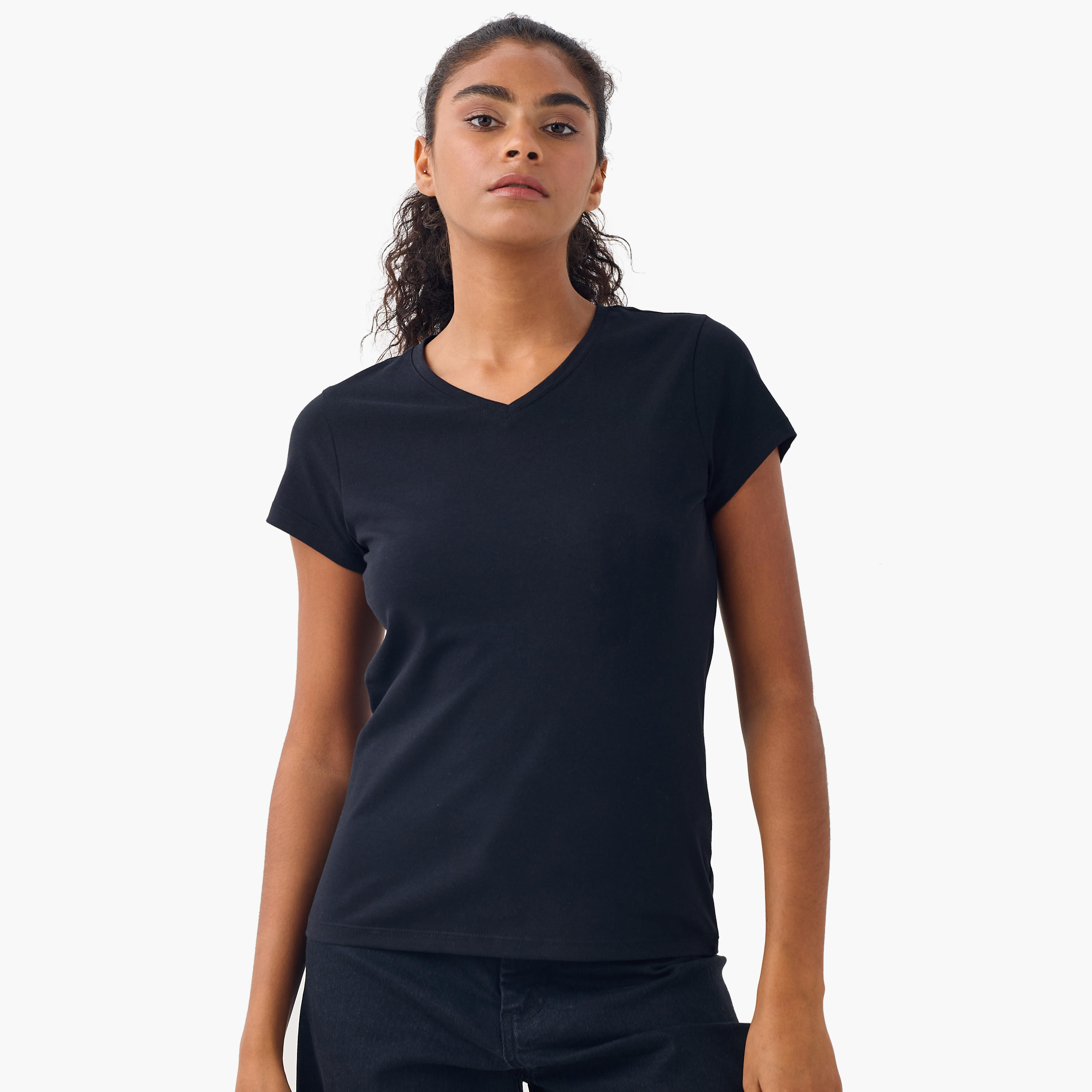تيشيرت بياقة V وأكمام قصيرة - طقم من 2-women-clothing-tshirts-image-3