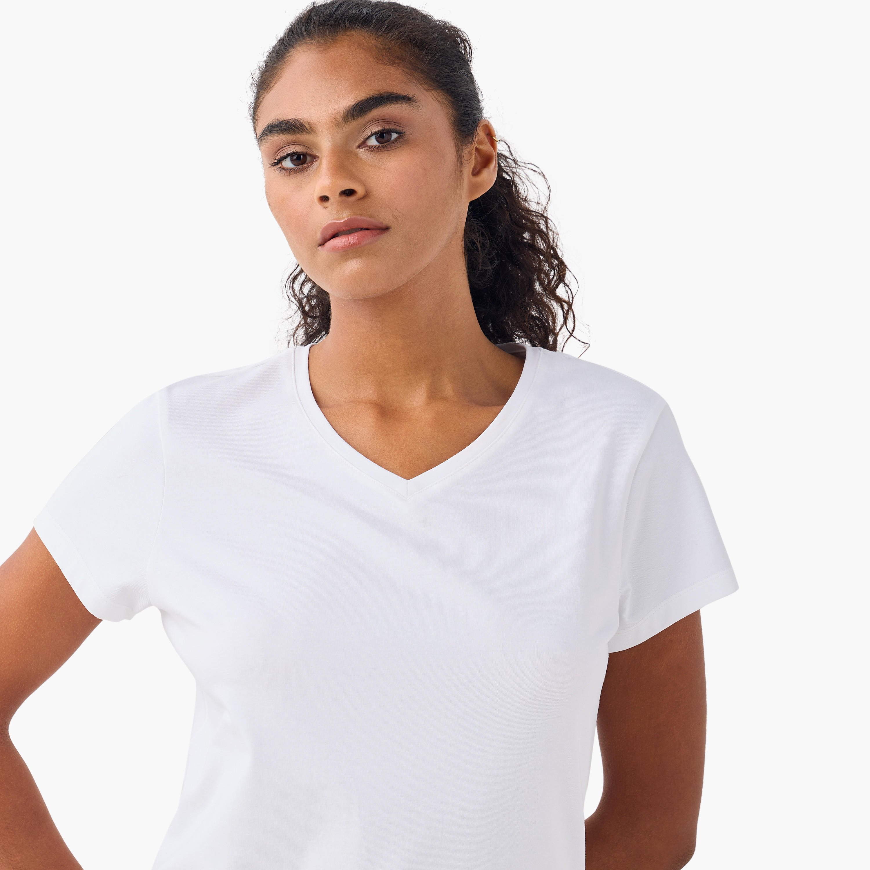 تيشيرت بياقة V وأكمام قصيرة - طقم من 2-women-clothing-tshirts-image-5