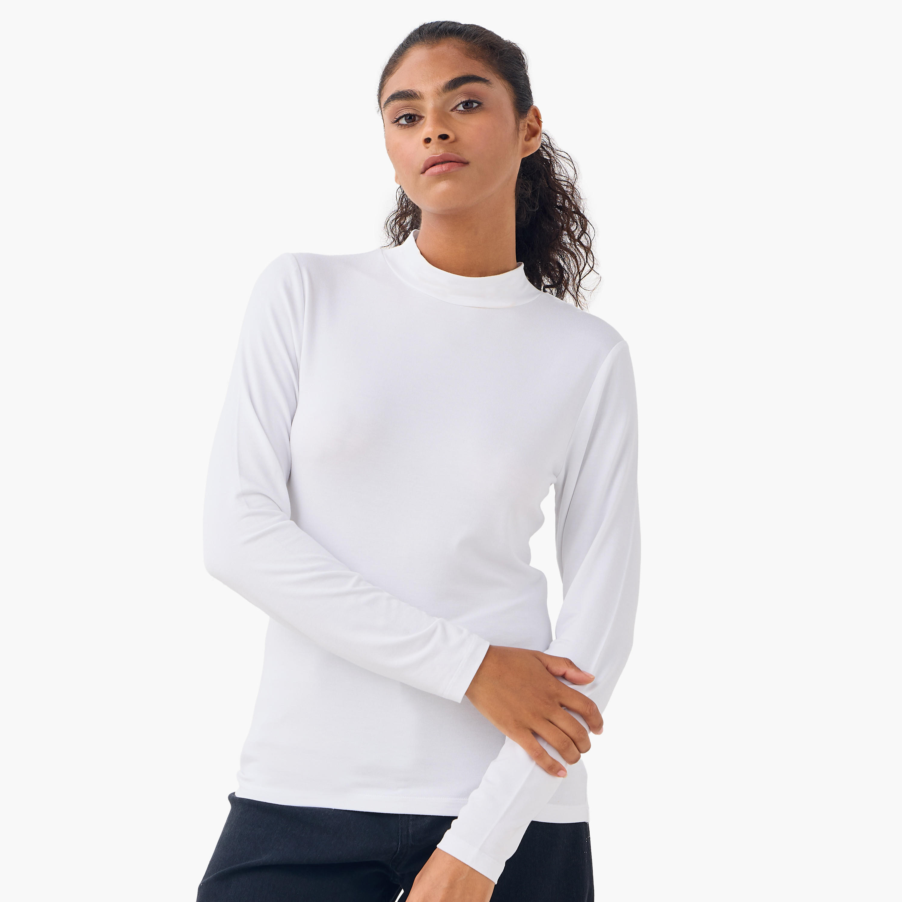 تيشيرت بياقة عالية وأكمام طويلة - طقم من 2-women-clothing-tshirts-image-3