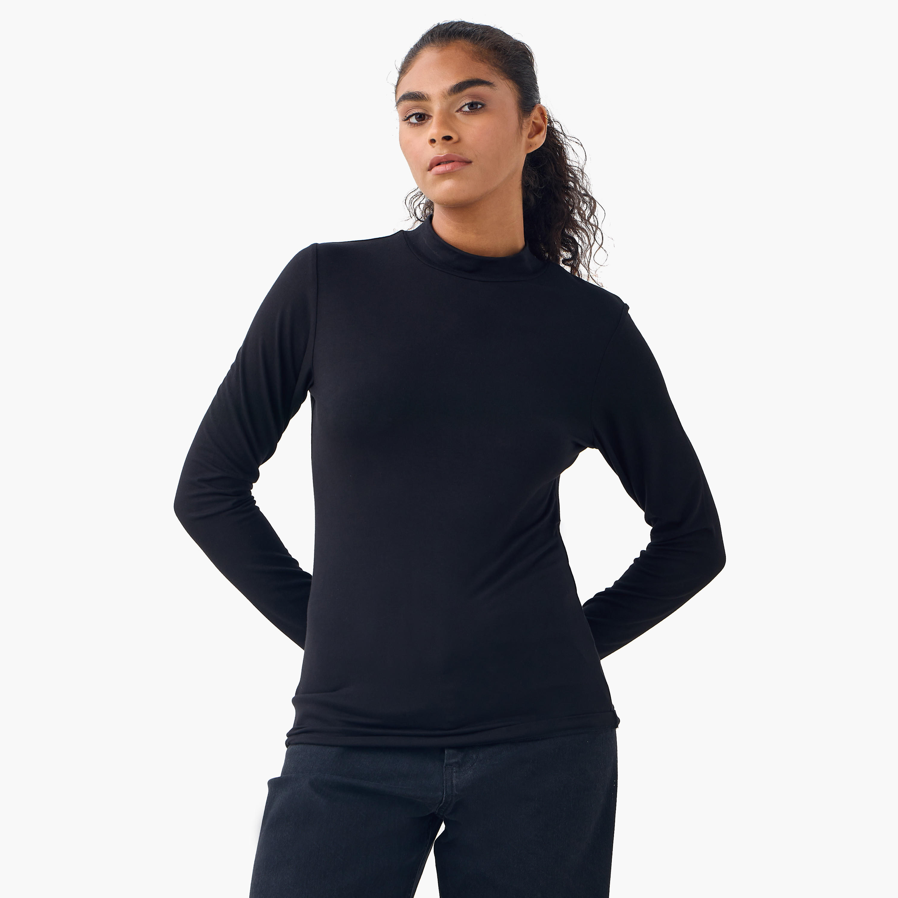 تيشيرت بياقة عالية وأكمام طويلة - طقم من 2-women-clothing-tshirts-image-5
