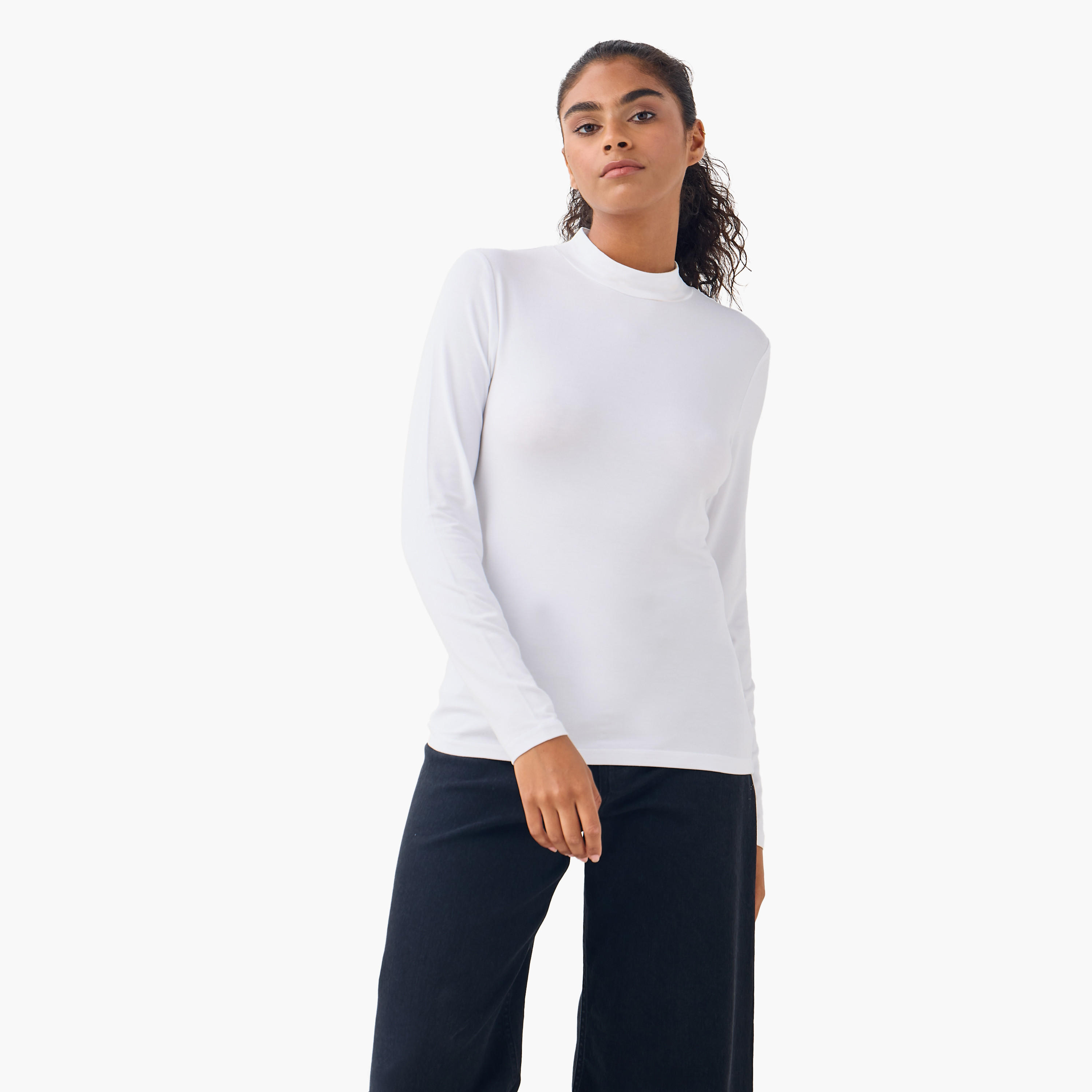 تيشيرت بياقة عالية وأكمام طويلة - طقم من 2-women-clothing-tshirts-image-9