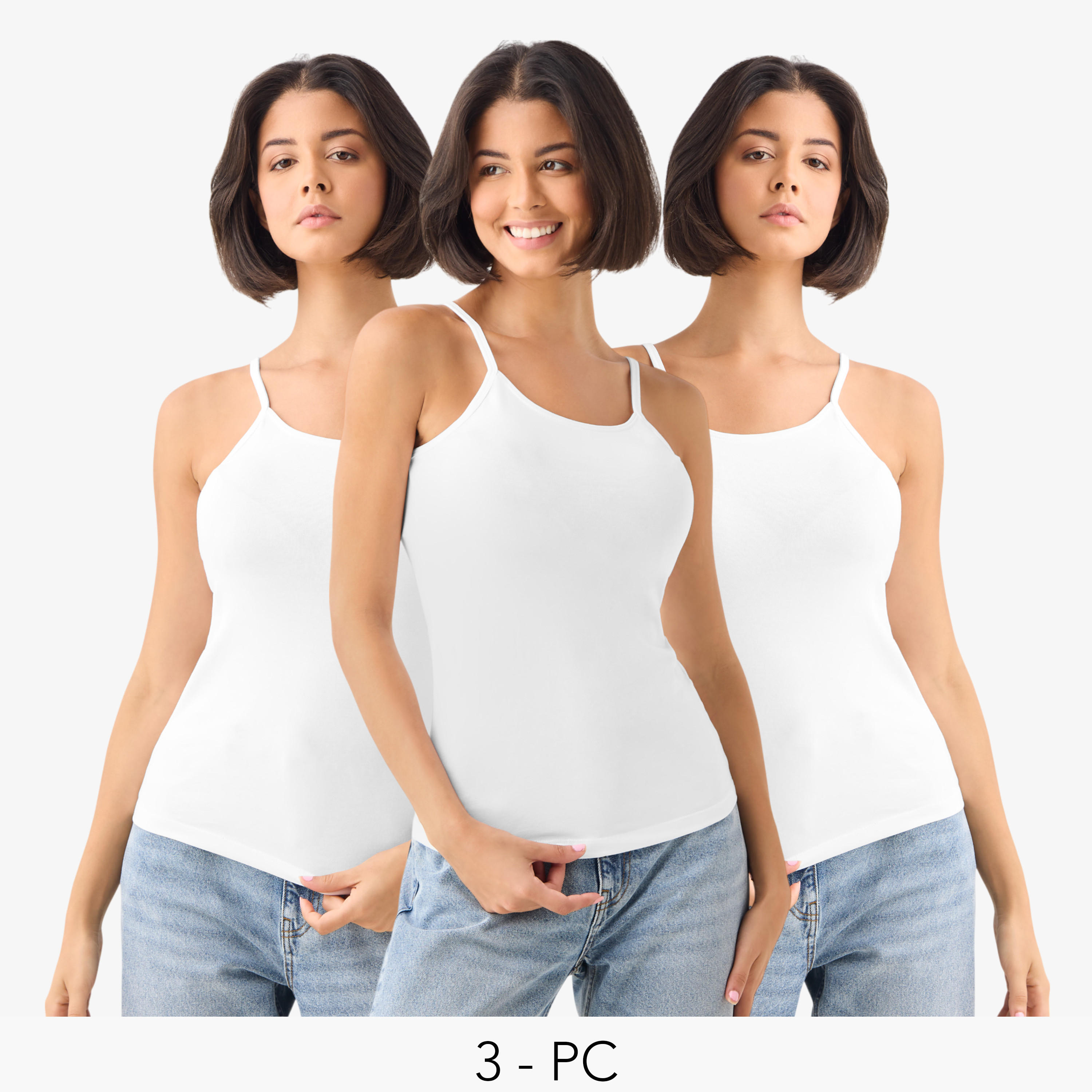 بلوزة كامي بياقة عميقة وحمّالات رفيعة من سبلاش بيزيكس - طقم من 3 قطع-women-clothing-tshirts-image-1
