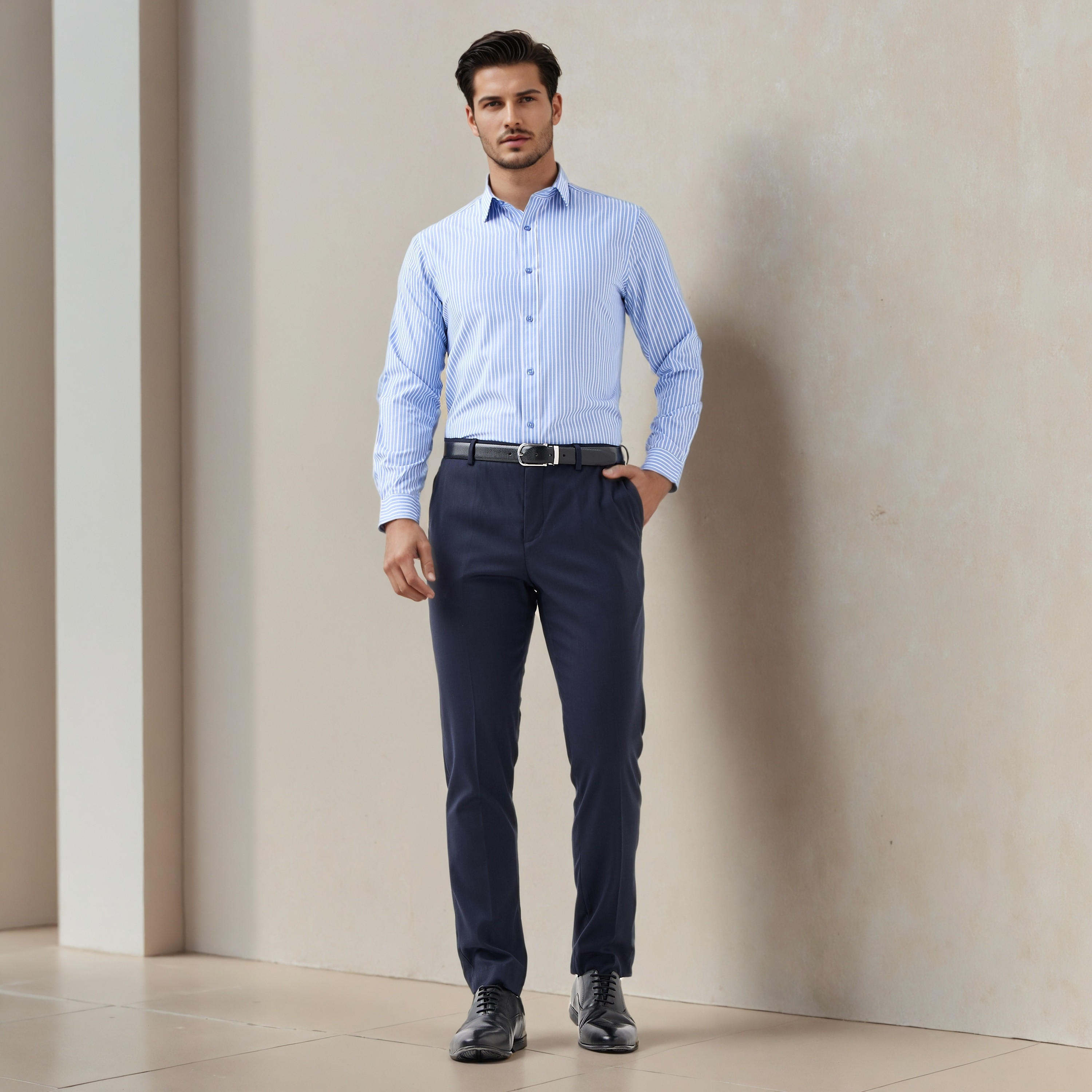 Regular Fit Striped Collared Shirt with Long Sleeves-men-clothing-shirts-image-2