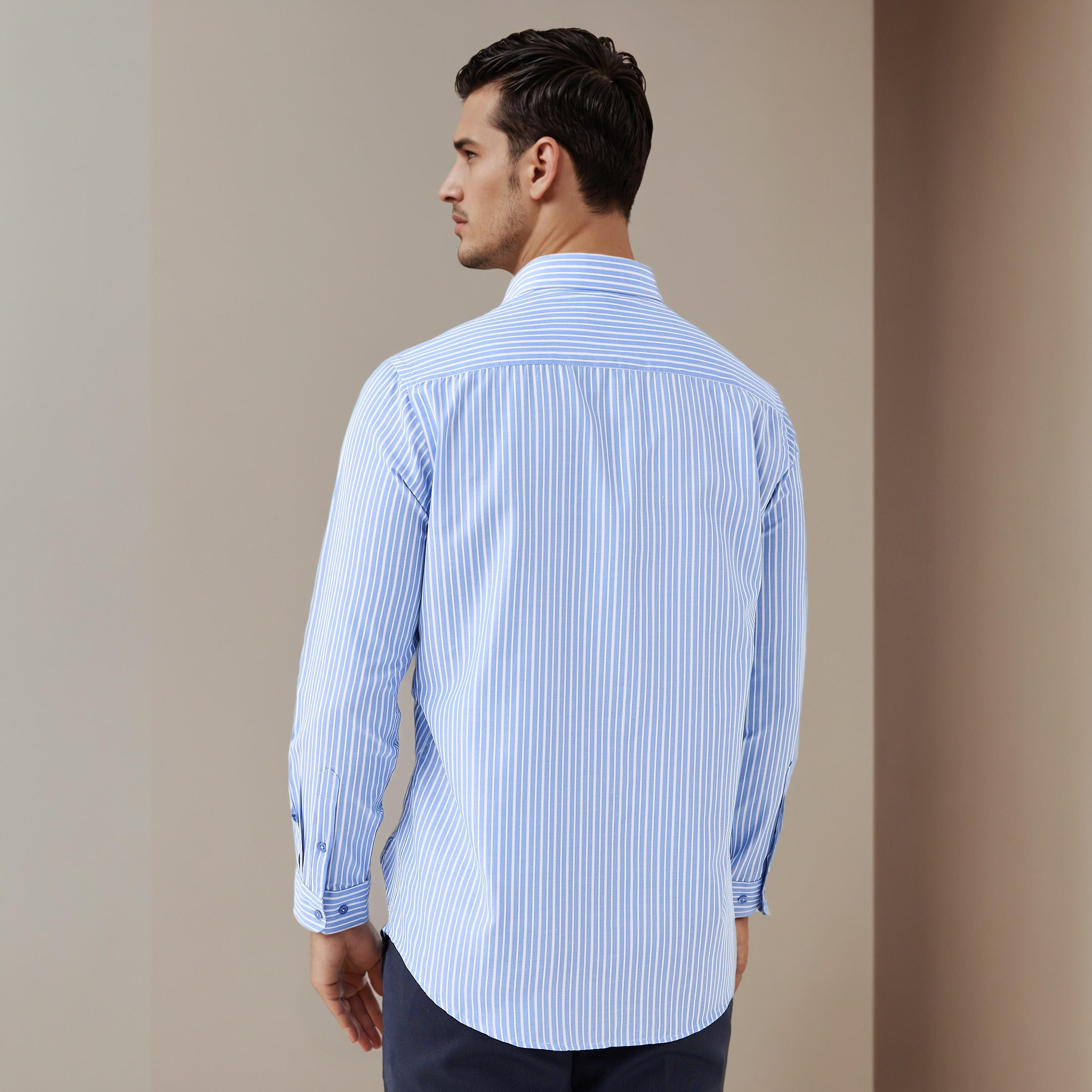 Regular Fit Striped Collared Shirt with Long Sleeves-men-clothing-shirts-image-3
