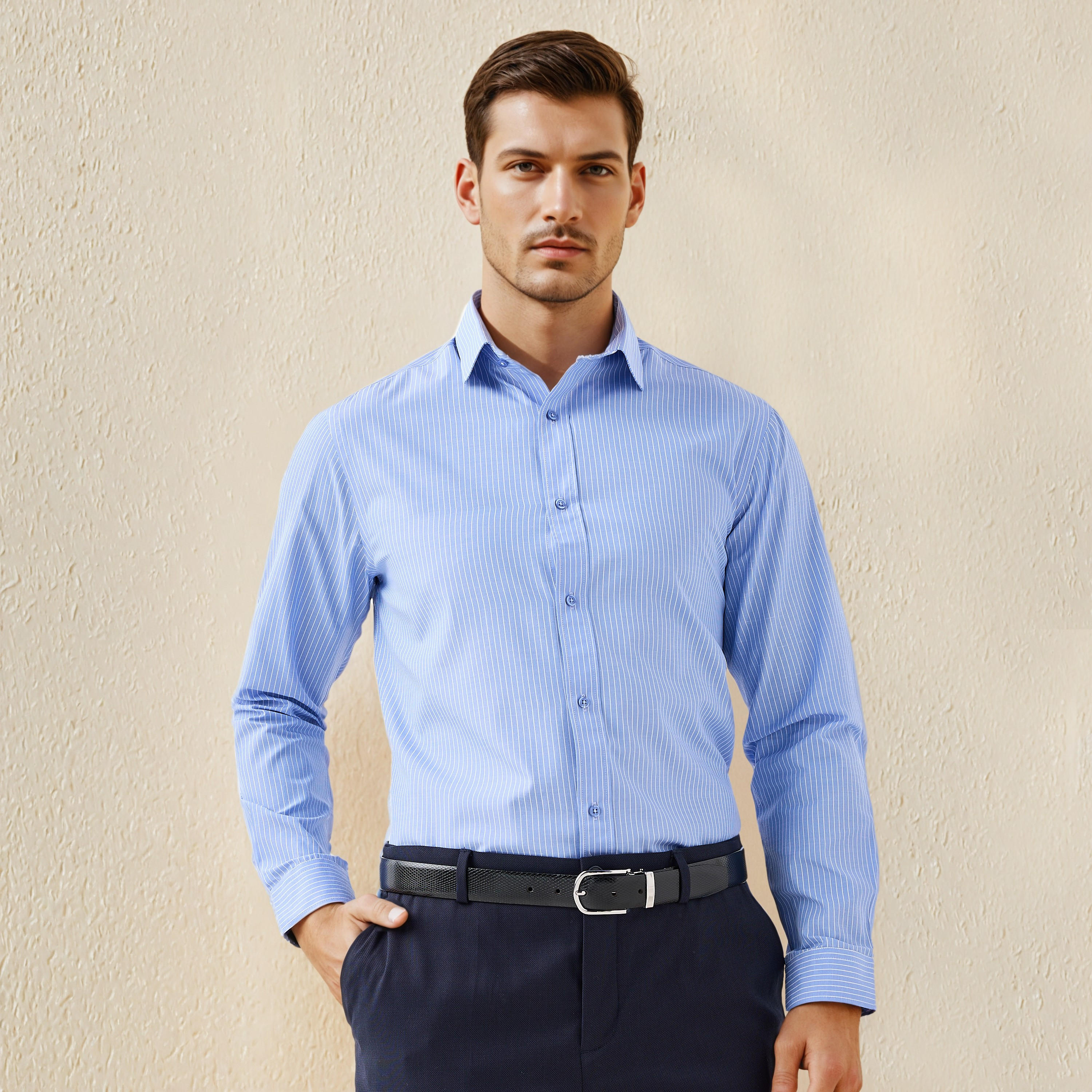 Regular Fit Striped Collared Shirt with Long Sleeves-men-clothing-shirts-image-1