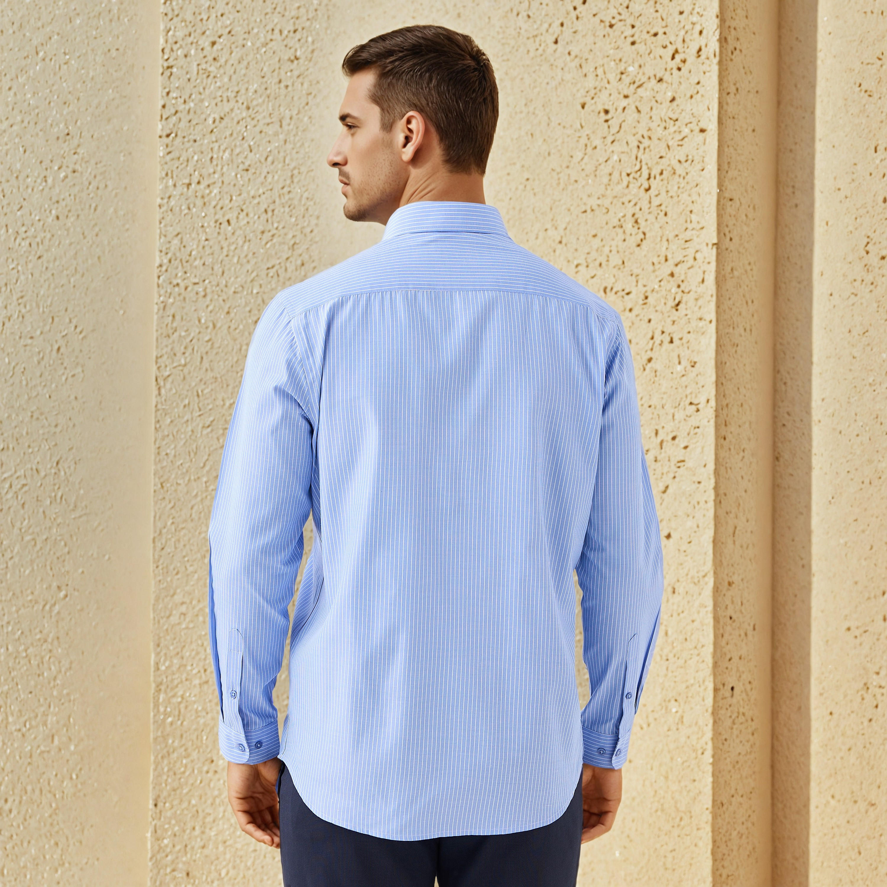 Regular Fit Striped Collared Shirt with Long Sleeves-men-clothing-shirts-image-3