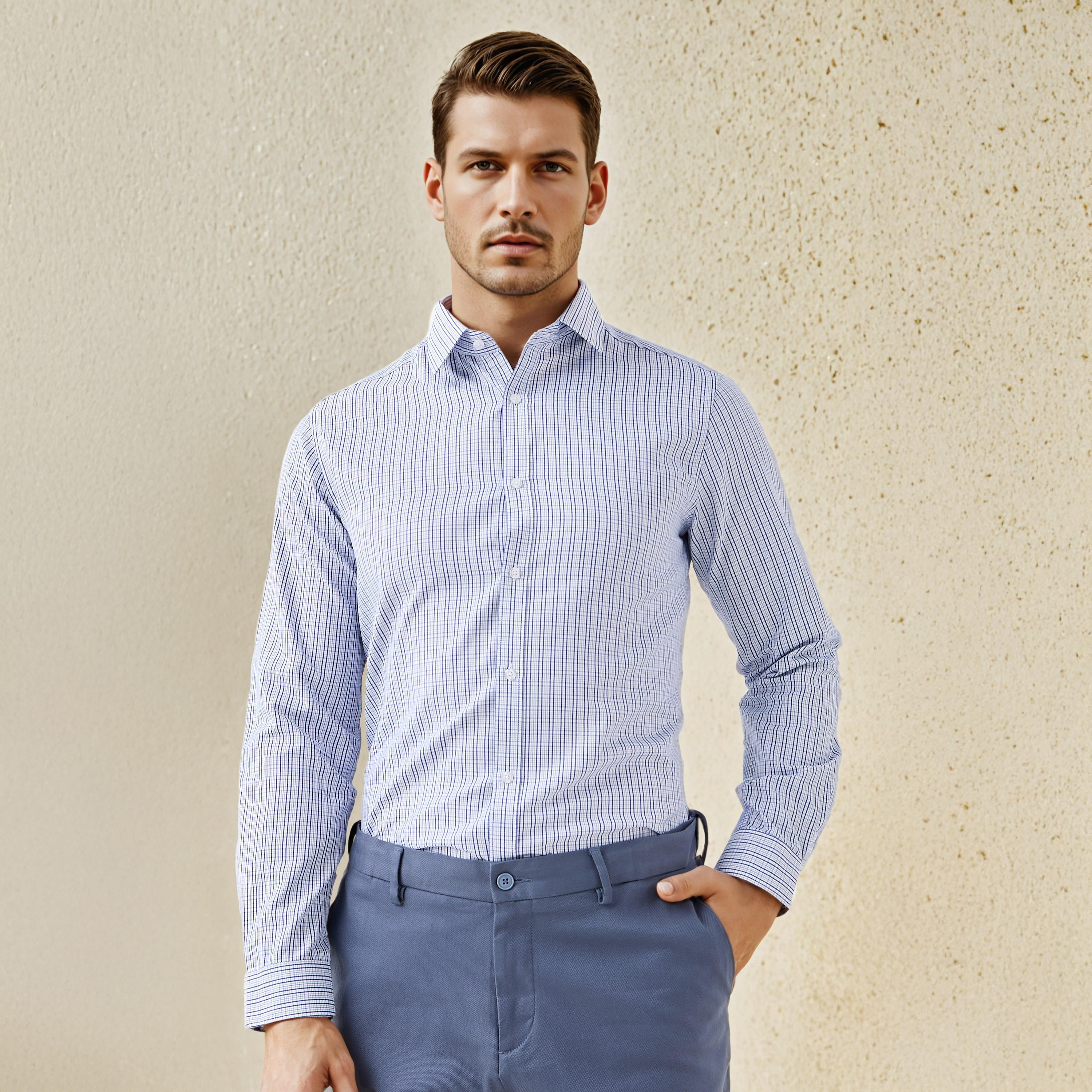 Regular Fit Checked Collared Shirt with Long Sleeves-men-clothing-shirts-image-1