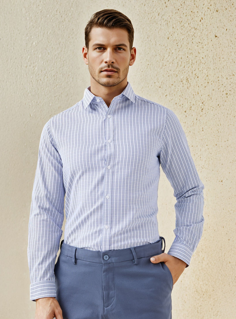 Regular Fit Checked Collared Shirt with Long Sleeves-men-clothing-shirts-image-1