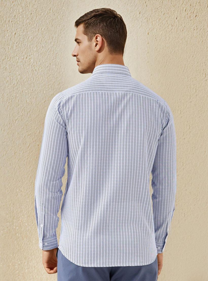 Regular Fit Checked Collared Shirt with Long Sleeves-men-clothing-shirts-image-3