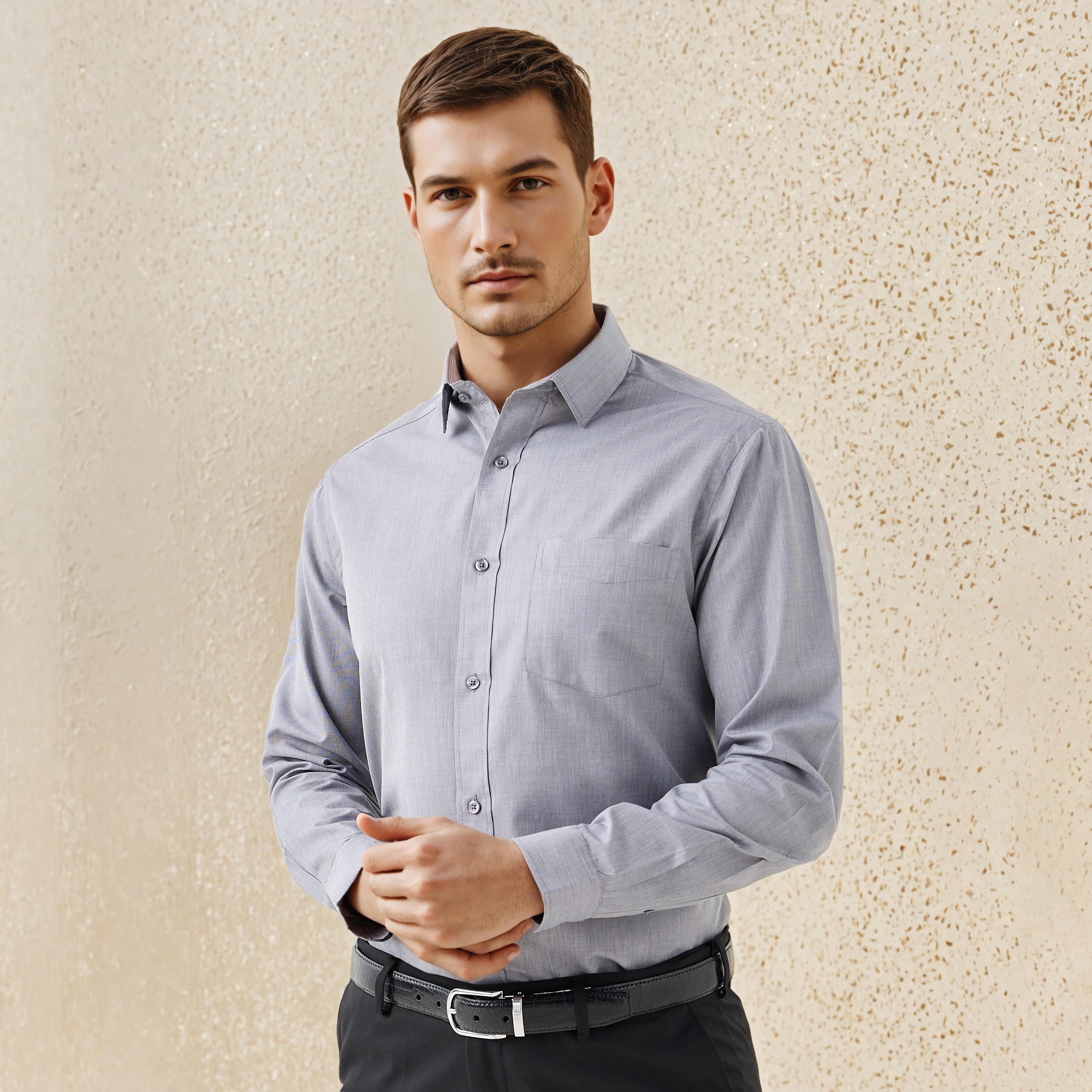 Regular Fit Collared Shirt with Long Sleeves-men-clothing-shirts-image-1