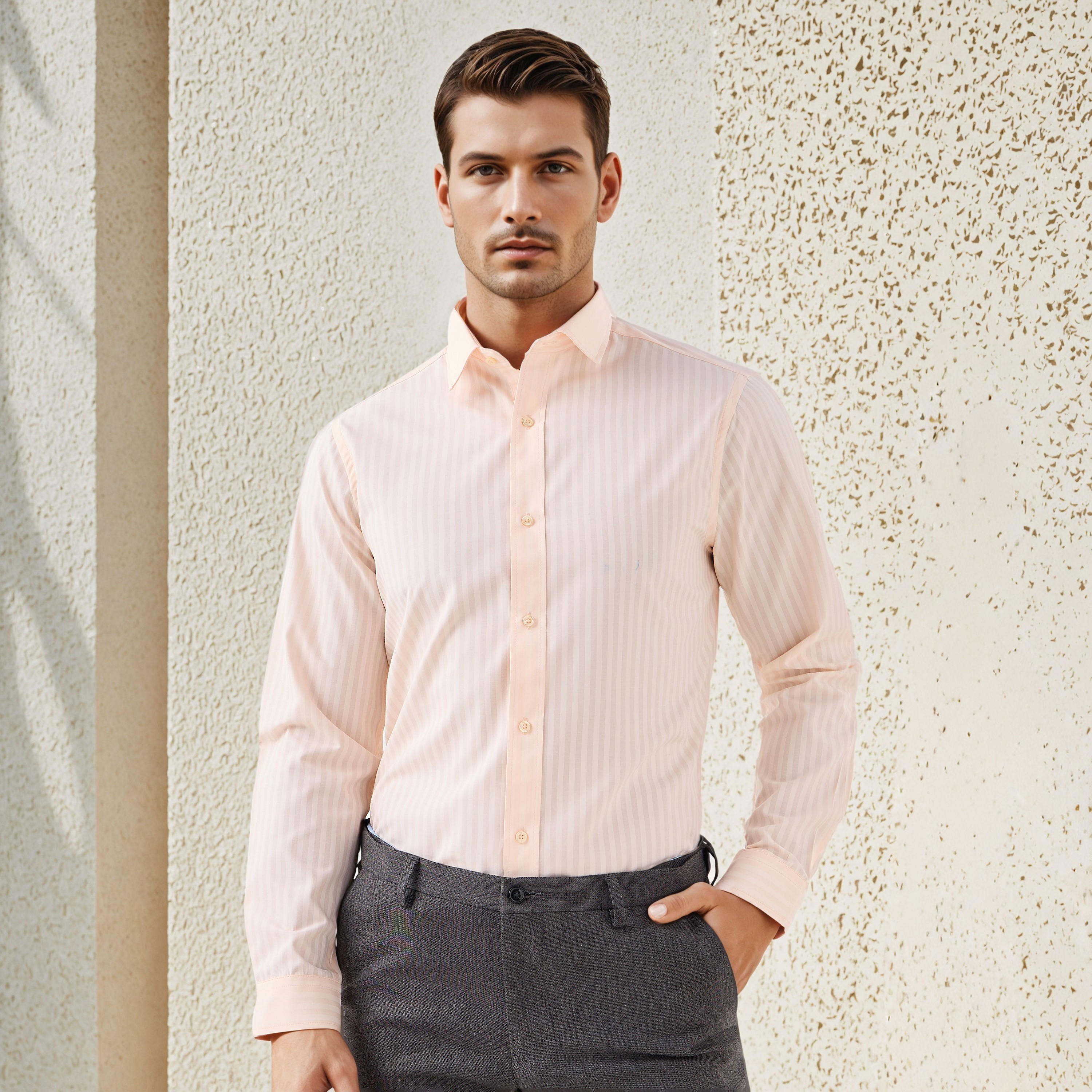قميص دوبي مخطط بياقة وقصة عادية وأكمام طويلة-men-clothing-shirts-image-1