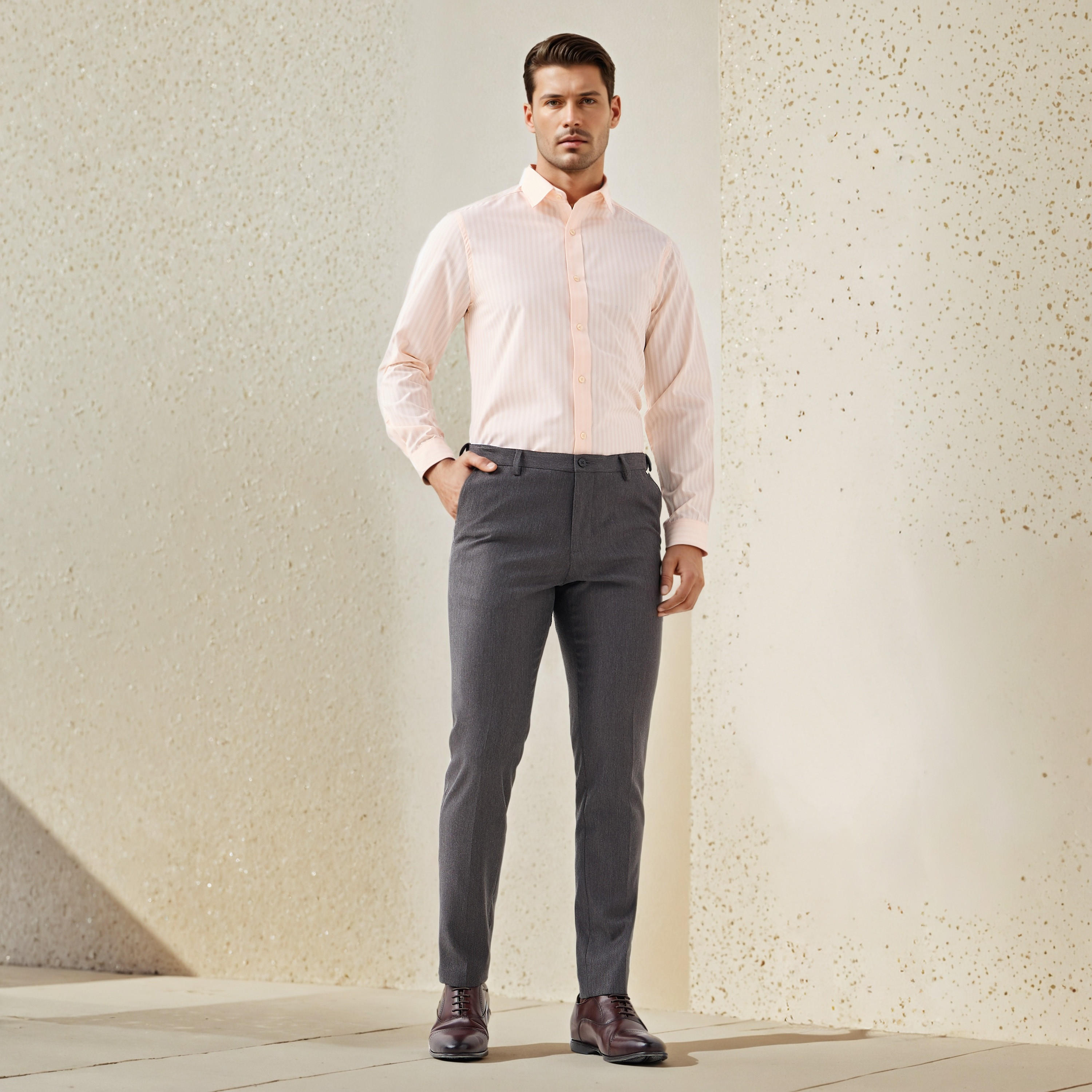 Regular Fit Striped Collared Dobby Shirt with Long Sleeves-men-clothing-shirts-image-2