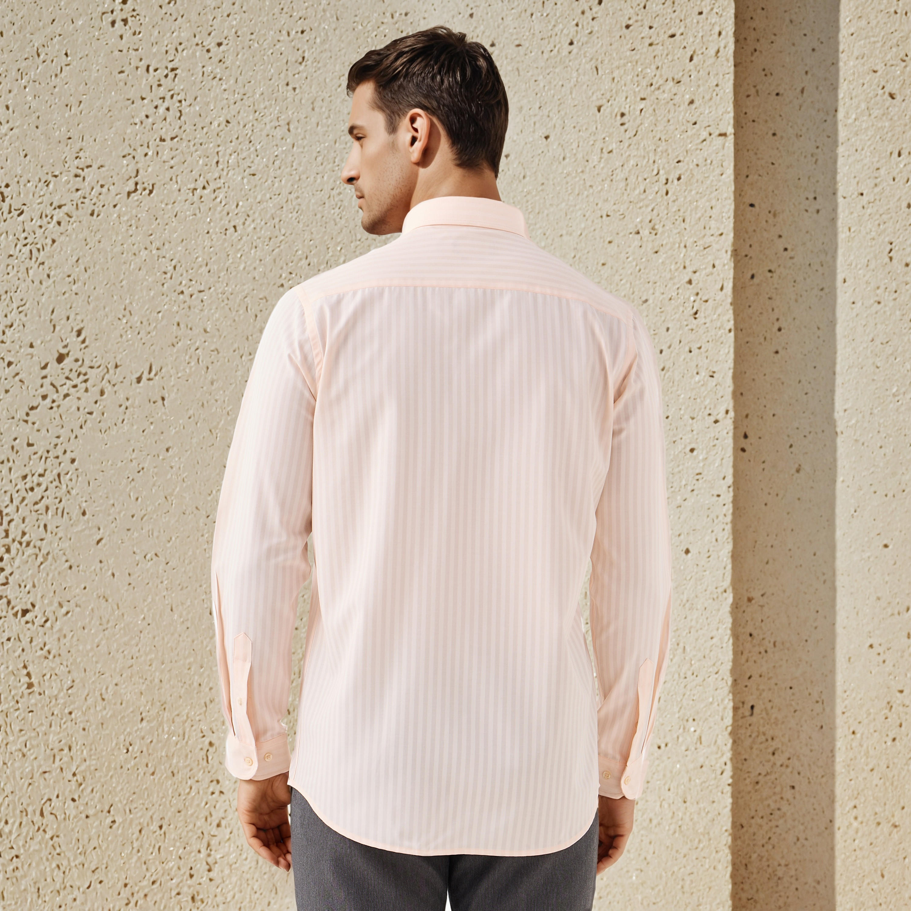 Regular Fit Striped Collared Dobby Shirt with Long Sleeves-men-clothing-shirts-image-3