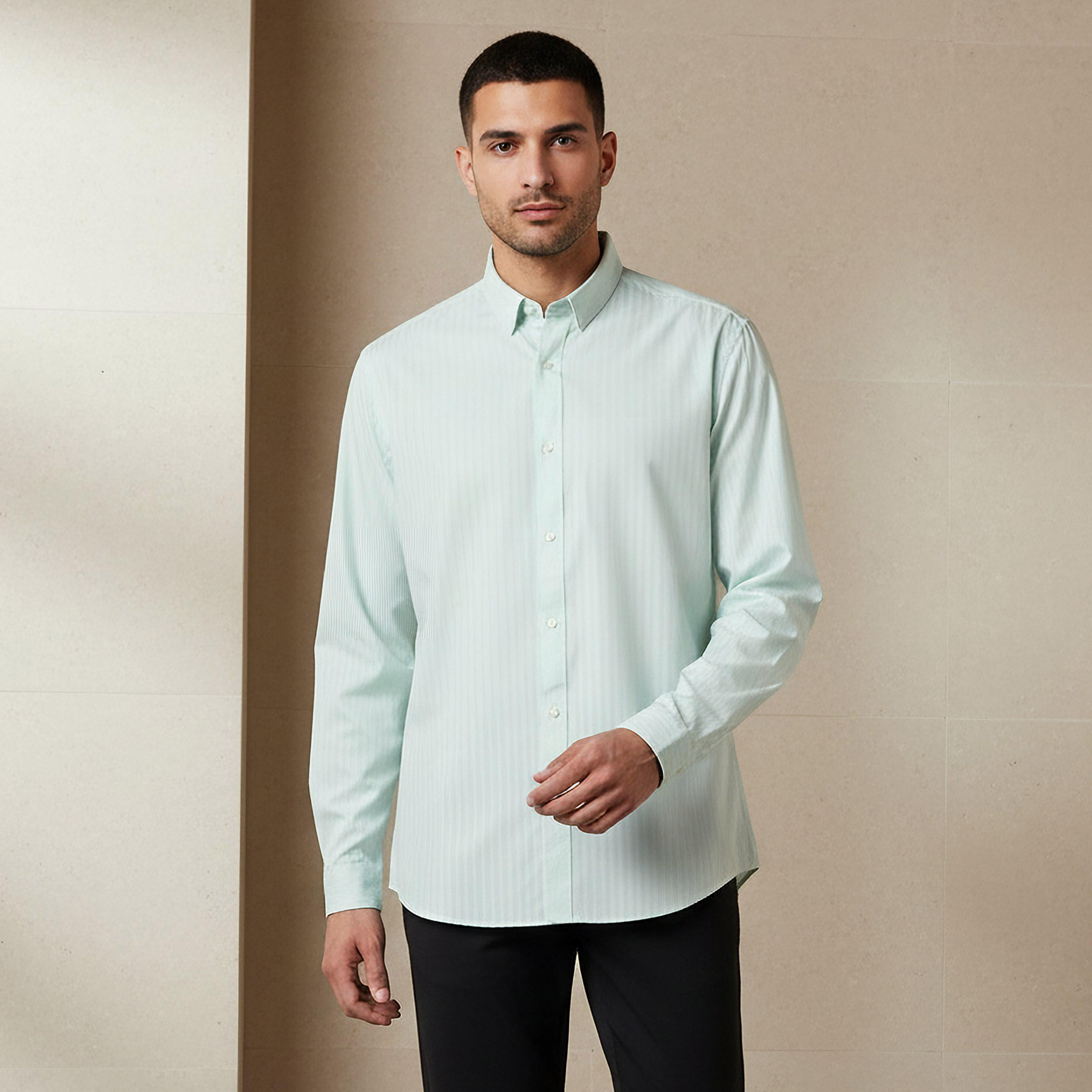 Regular Fit Striped Collared Dobby Shirt with Long Sleeves-PROMO_SP_KSA_6_BUY3FORSAR119_130625-image-1