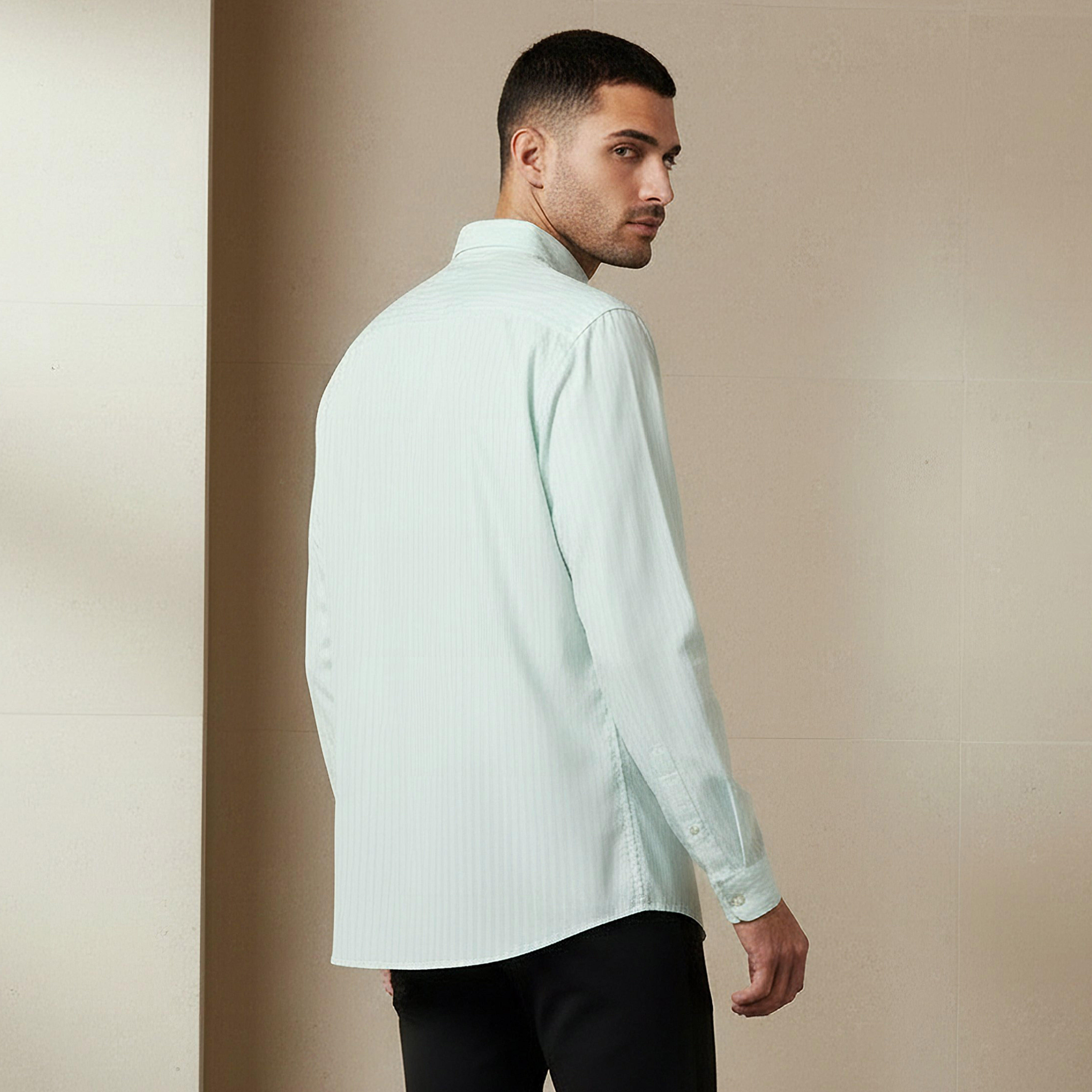 Regular Fit Striped Collared Dobby Shirt with Long Sleeves-PROMO_SP_KSA_6_BUY3FORSAR119_130625-image-3