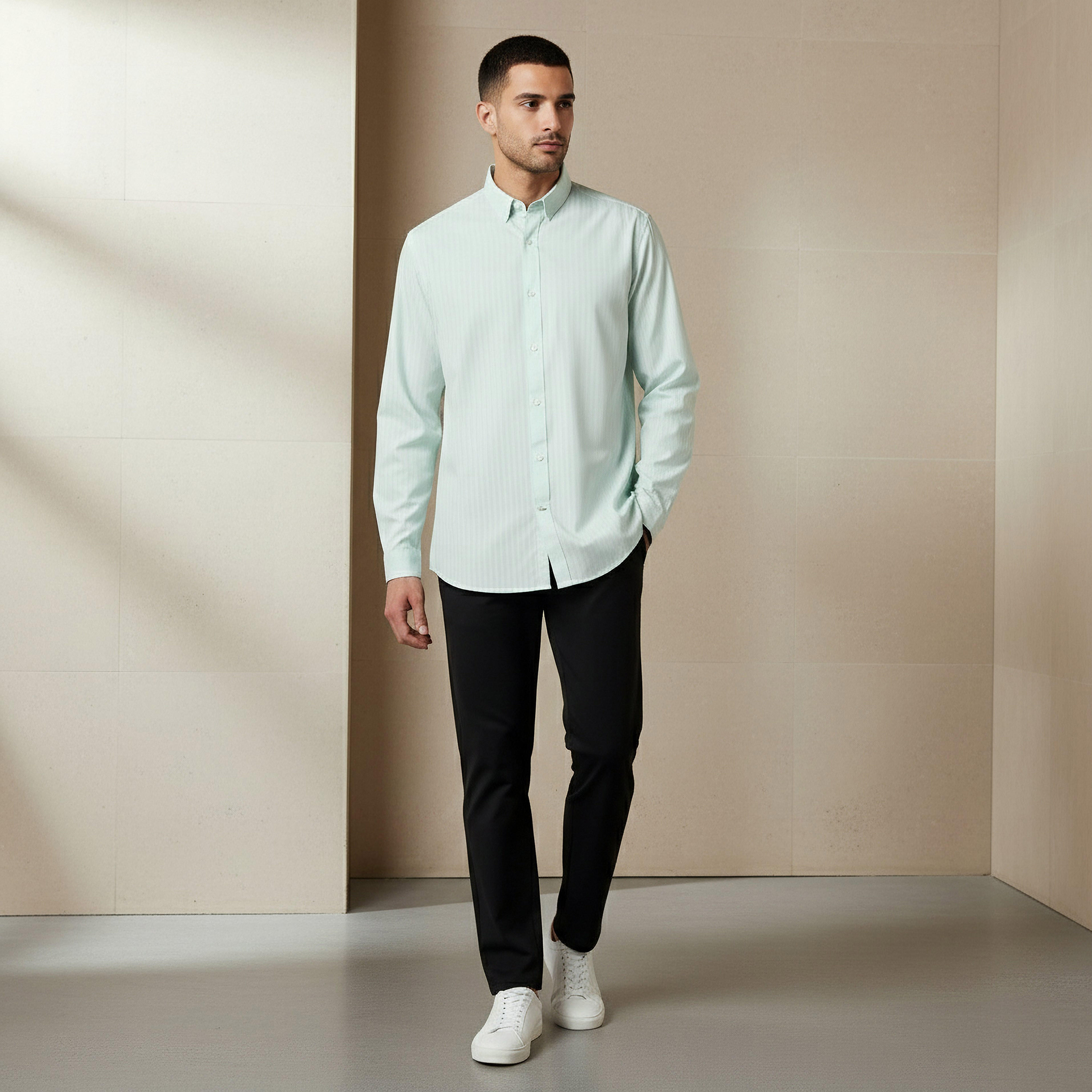 Regular Fit Striped Collared Dobby Shirt with Long Sleeves-PROMO_SP_KSA_6_BUY3FORSAR119_130625-image-5