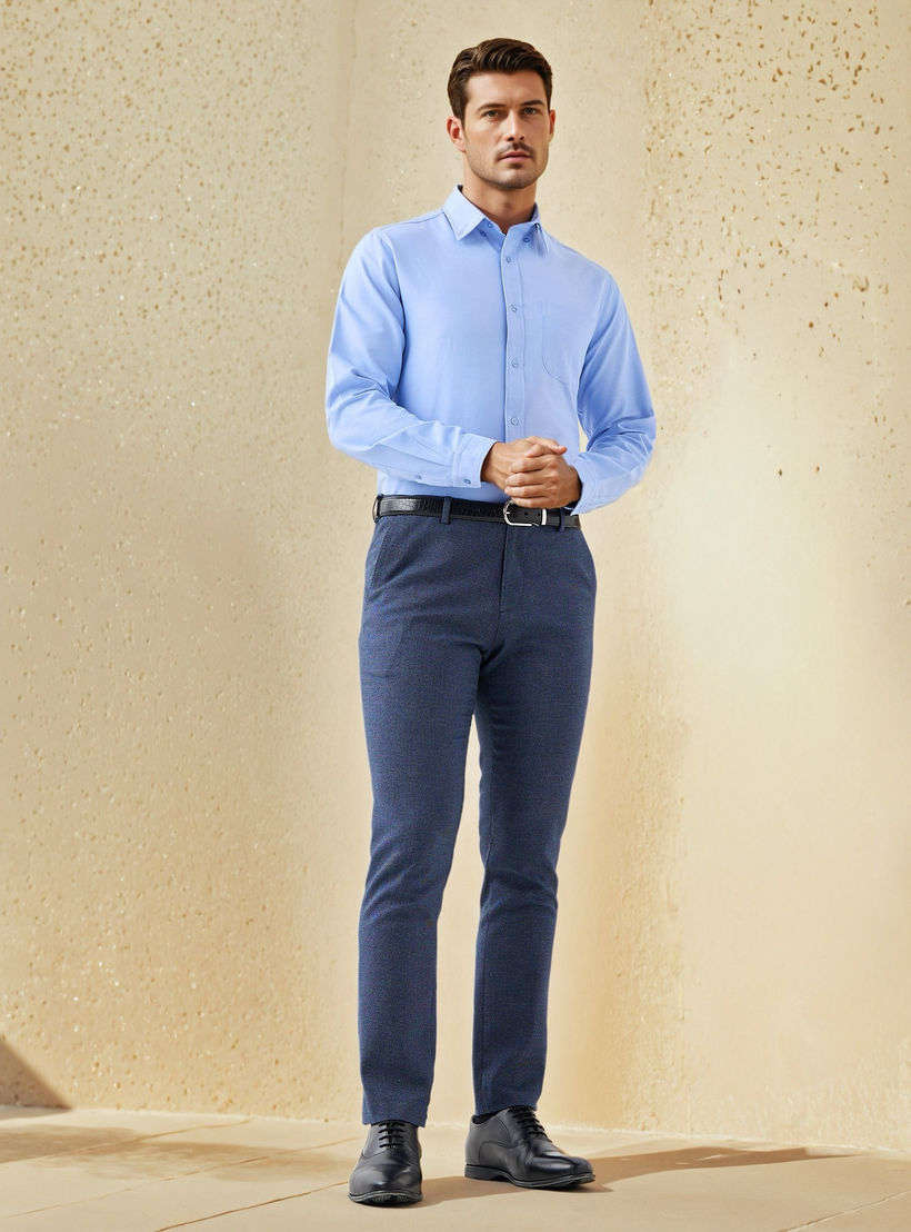 Men Regular Fit Button-Down Collar Long Sleeves Oxford Shirt with Pocket-men-clothing-shirts-image-2