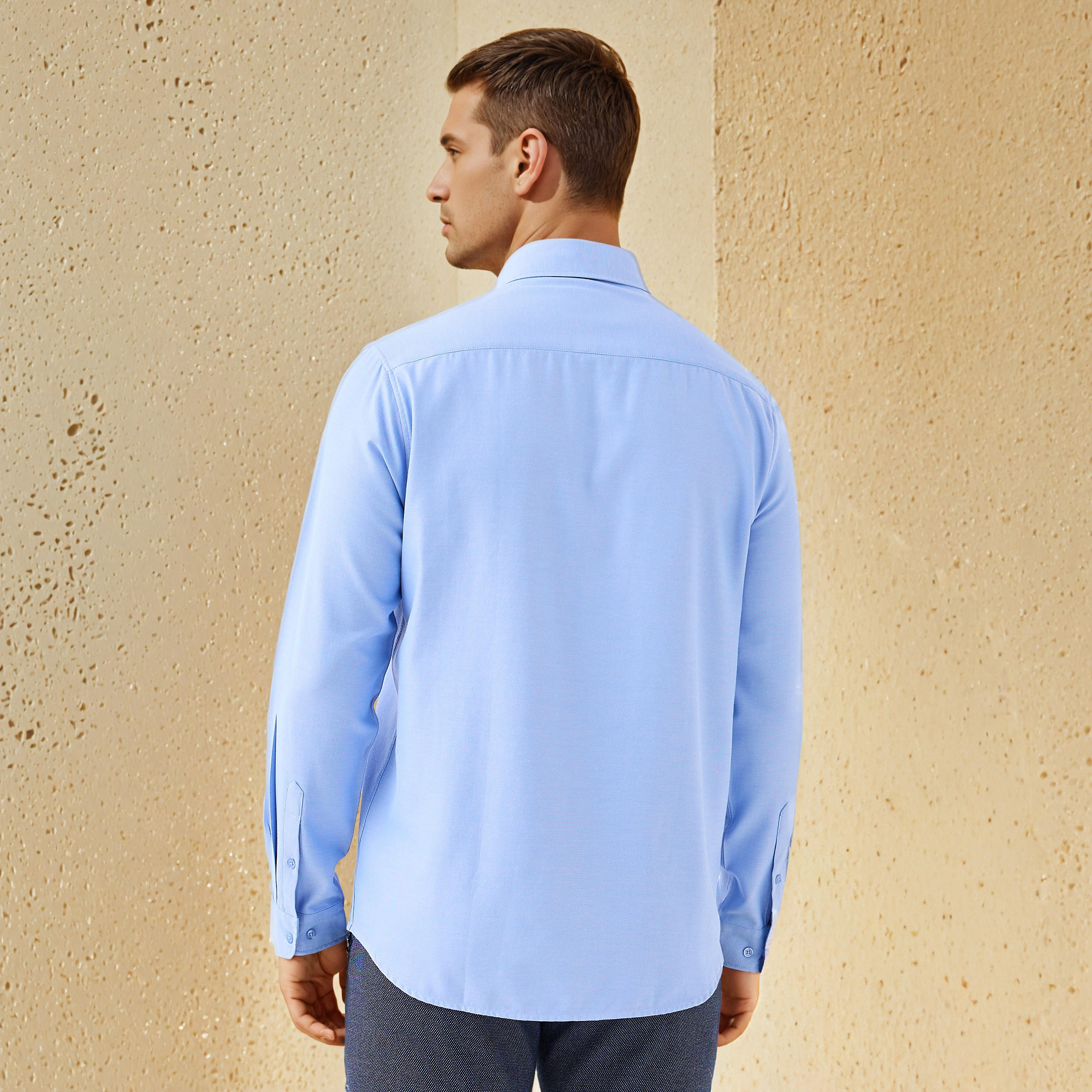 Men Regular Fit Button-Down Collar Long Sleeves Oxford Shirt with Pocket-men-clothing-shirts-image-3