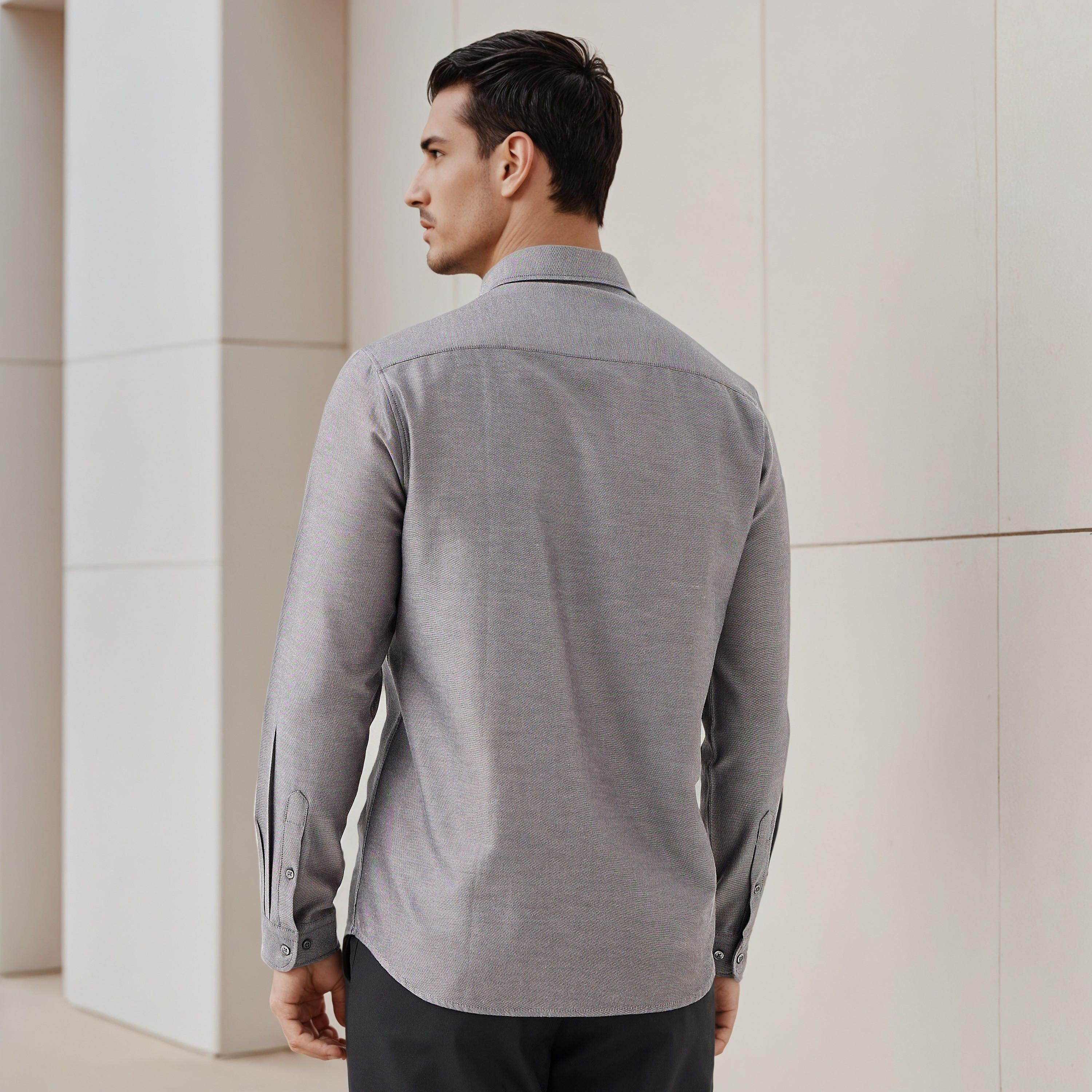 Men Regular Fit Button-Down Collar Long Sleeves Oxford Shirt with Pocket-men-clothing-shirts-image-3