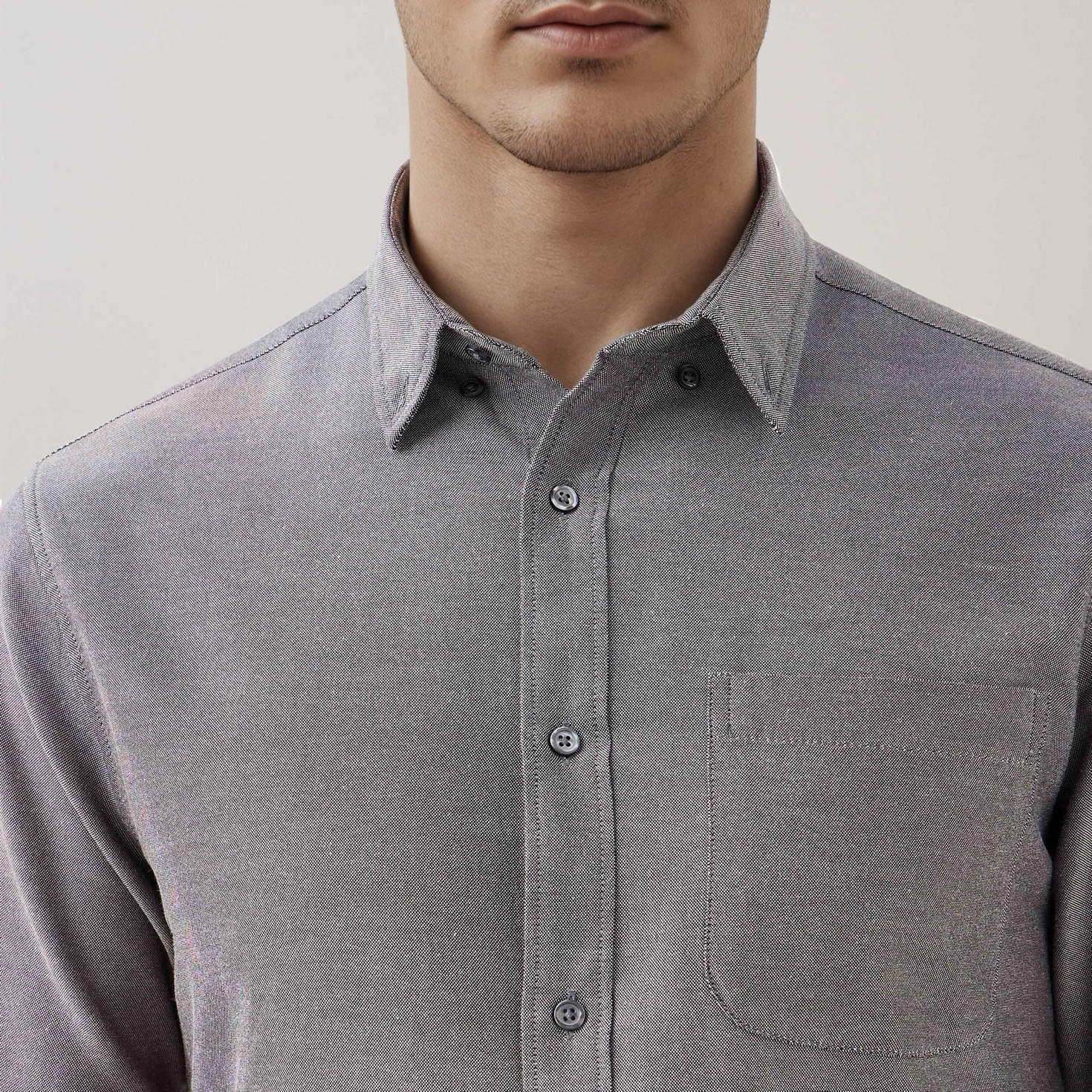 Men Regular Fit Button-Down Collar Long Sleeves Oxford Shirt with Pocket-men-clothing-shirts-image-5