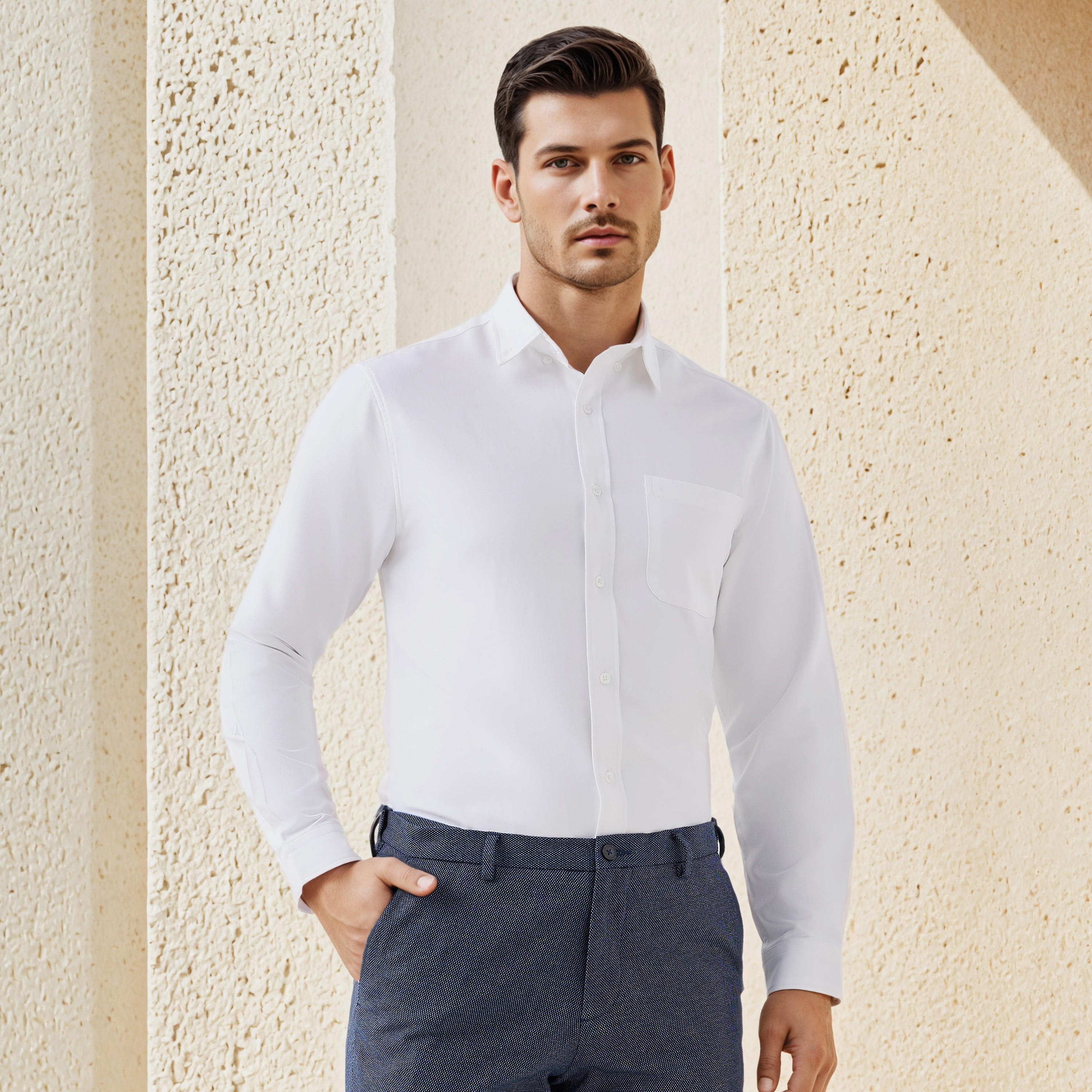 Men Regular Fit Button-Down Collar Long Sleeves Oxford Shirt with Pocket-men-clothing-shirts-image-1