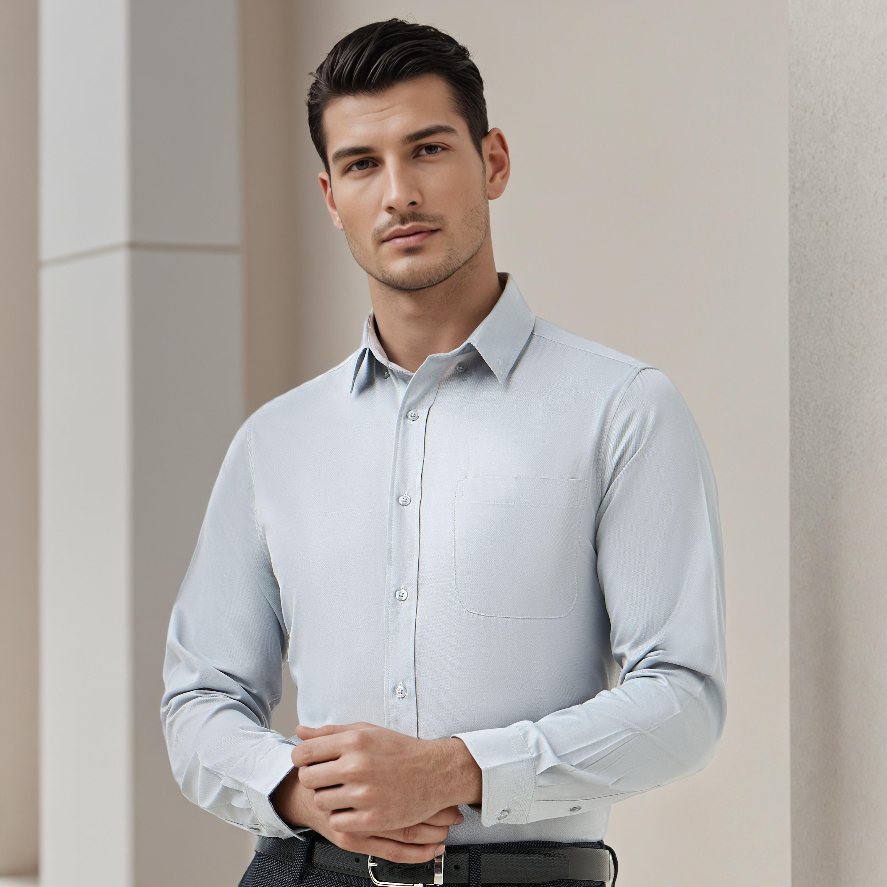 Men Button-Down Collar Solid Long Sleeves Shirt-men-clothing-shirts-image-1