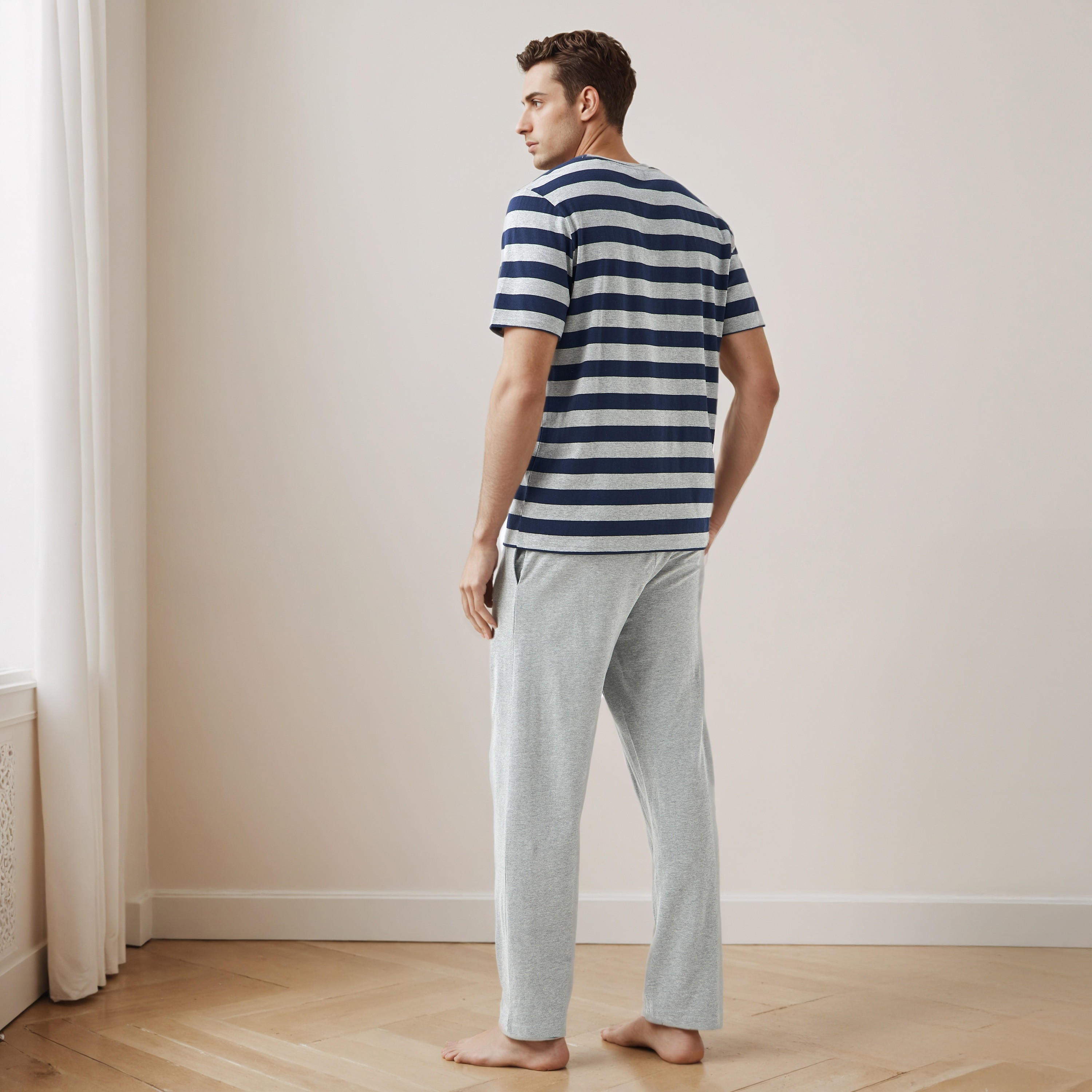طقم ملابس نوم قطن مخطط برباط إغلاق للرجال-men-clothing-nightwear-sets-image-3